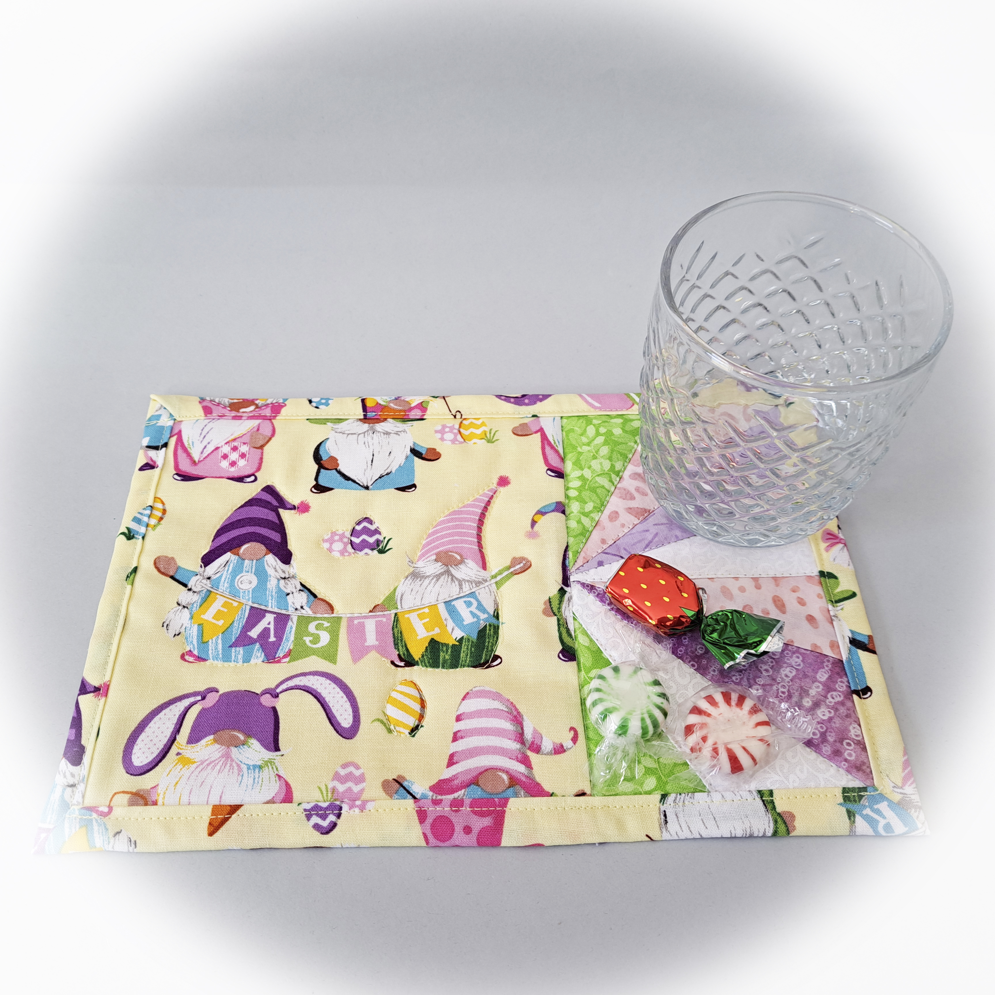 Handmade Fabric Quilted Easter Gnome Mug Rugs