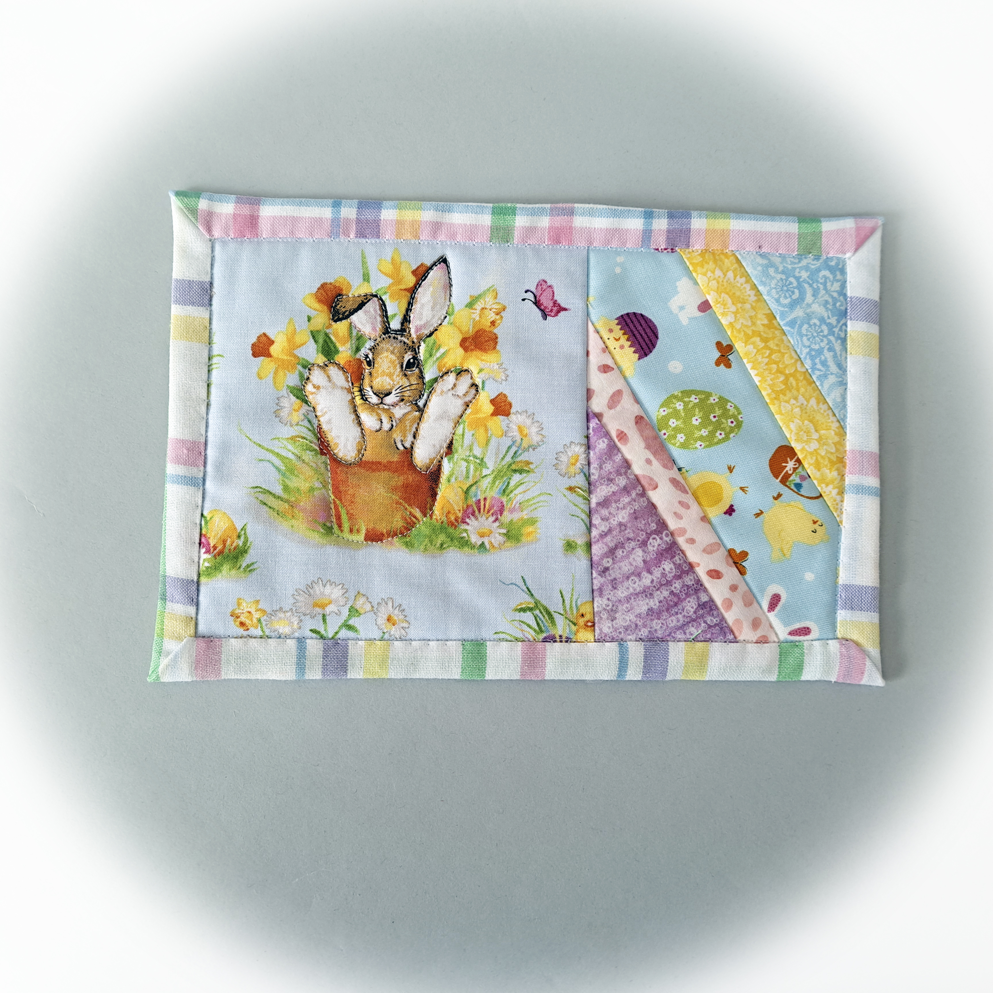 Handmade Fabric Quilted Mug Rugs - Easter Bunnies and Lamb - Set of 2