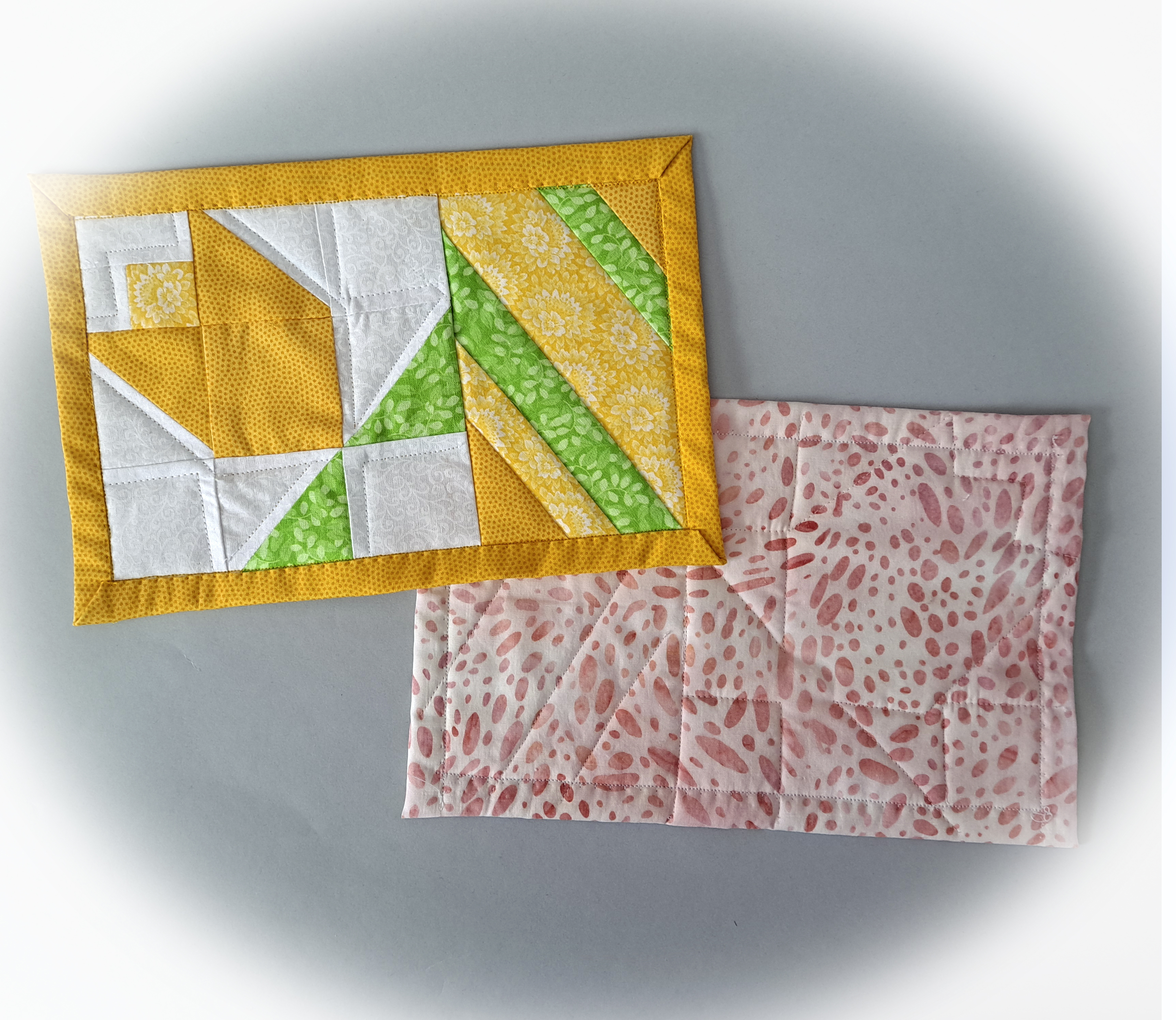 Handmade Spring Flower Quilted Fabric Mug Rugs - Set of 2