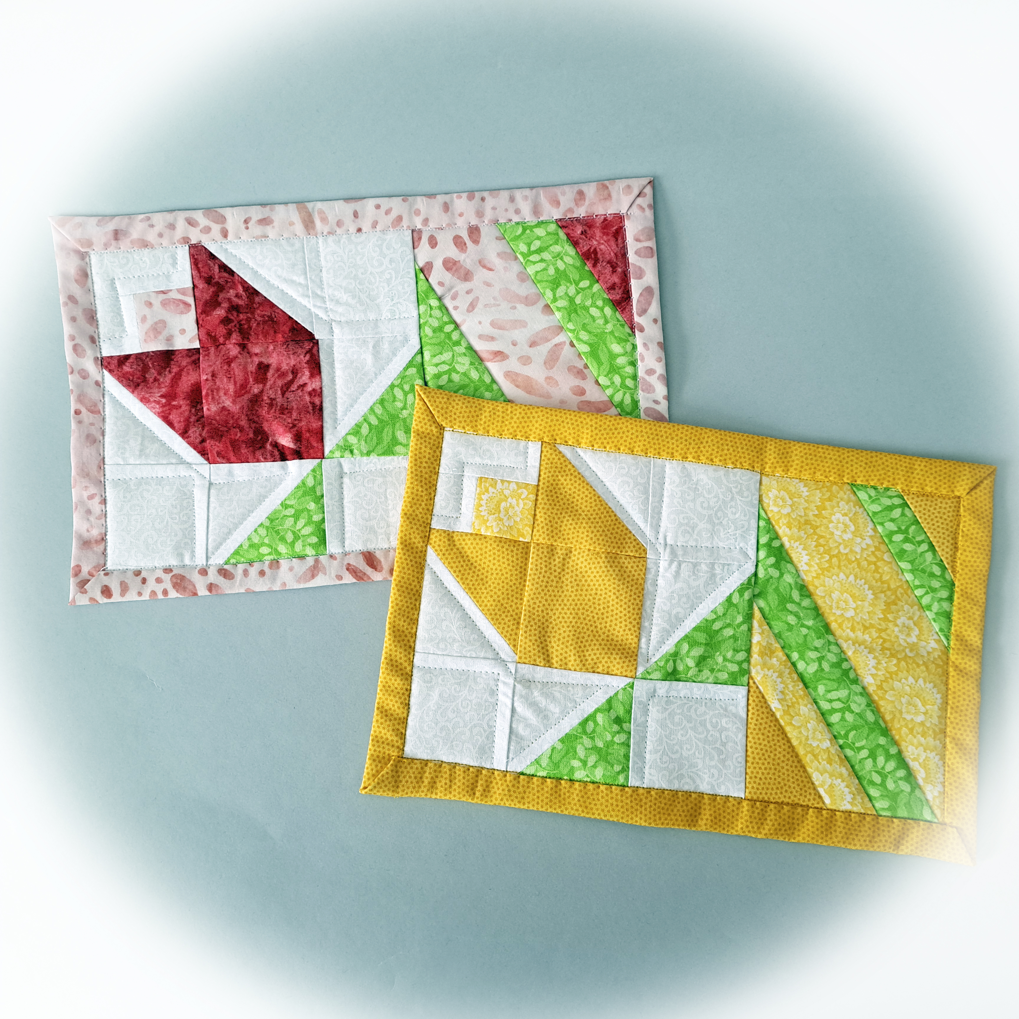 Handmade Spring Flower Quilted Fabric Mug Rugs - Set of 2