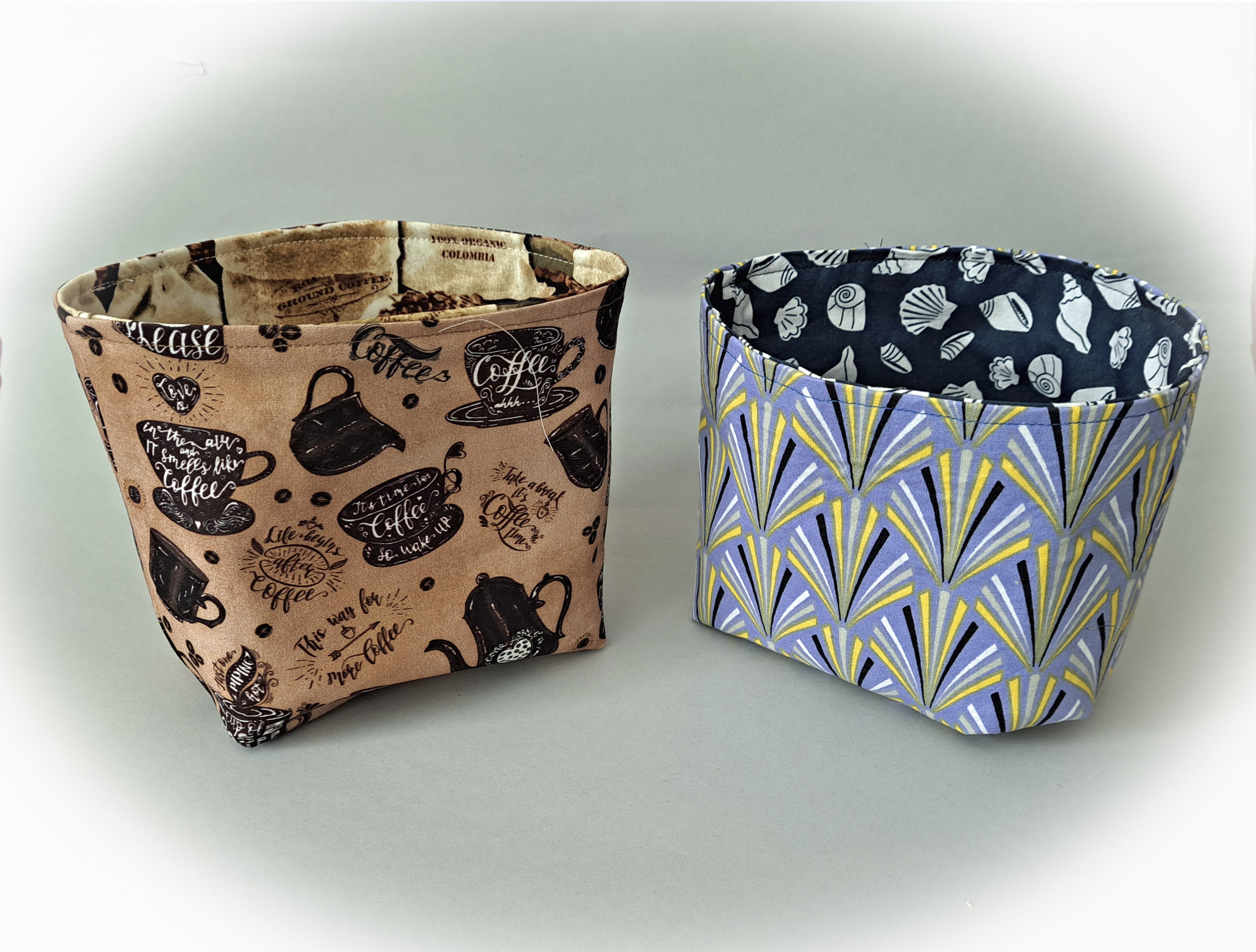 Handmade Reversible Fabric Storage or Gift Basket - Coffee or Ocean Themed Fabric