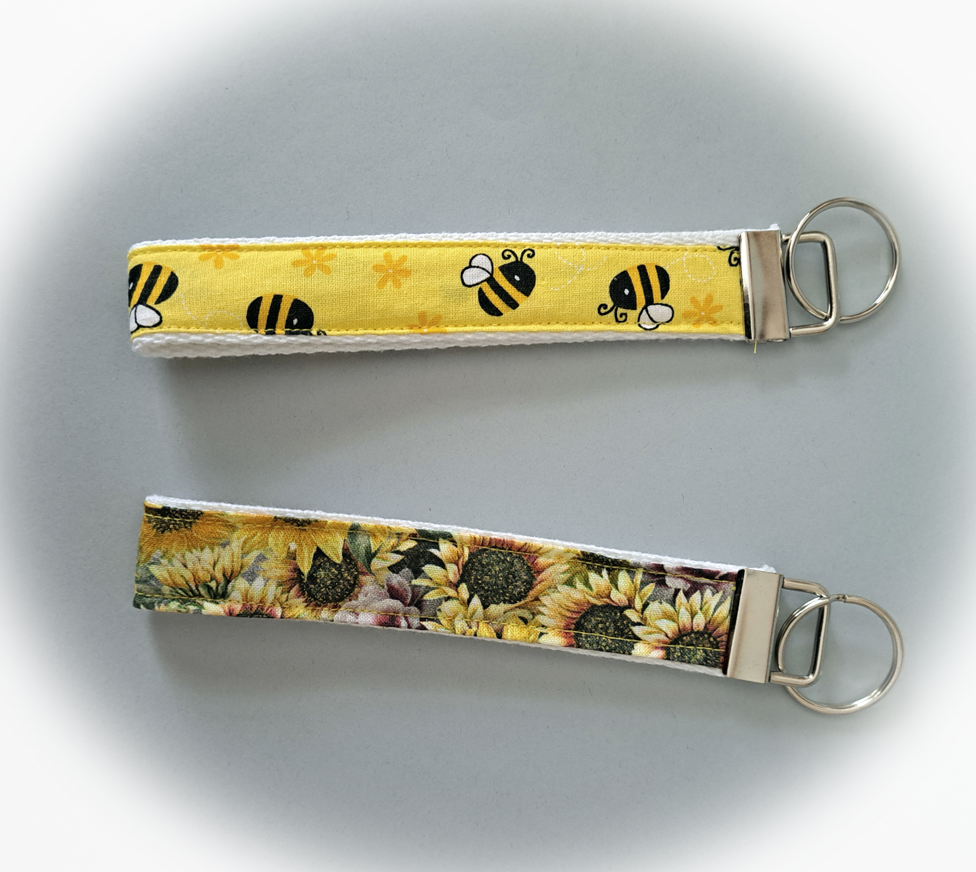 Handmade Fabric Keychains/Key Fob - Yellow Bees or Sunflowers