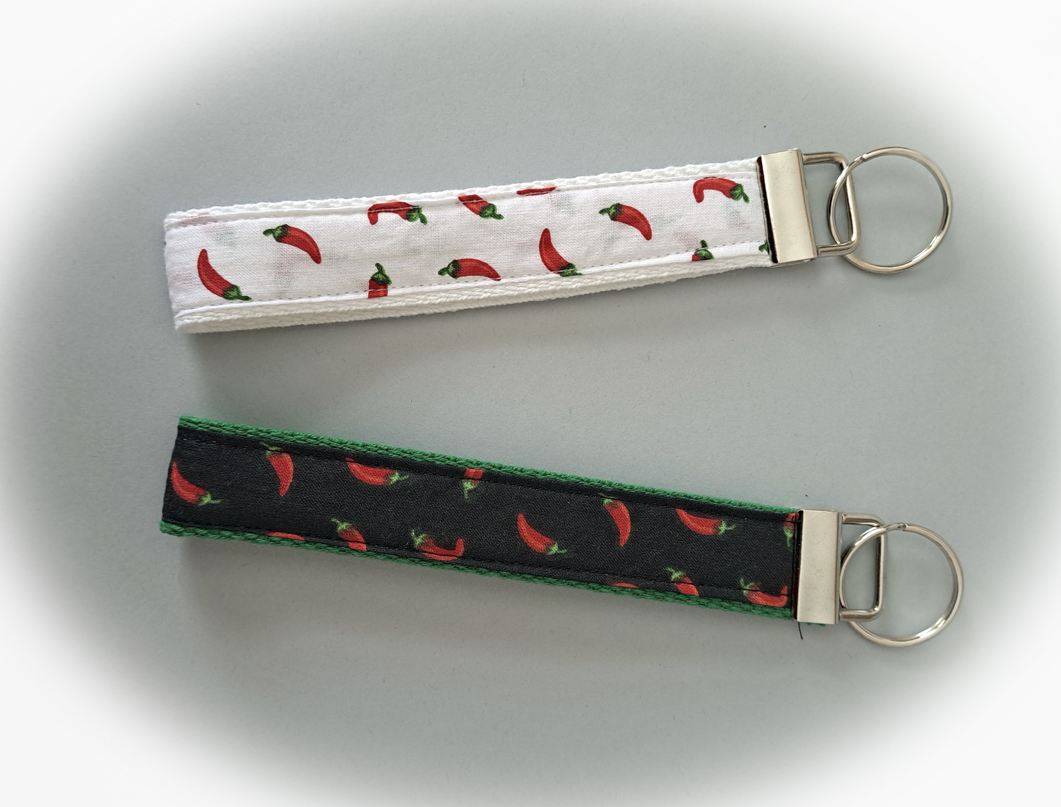 Handmade Fabric Keychains/Key Fob - Hot Pepper Fabric on Webbing