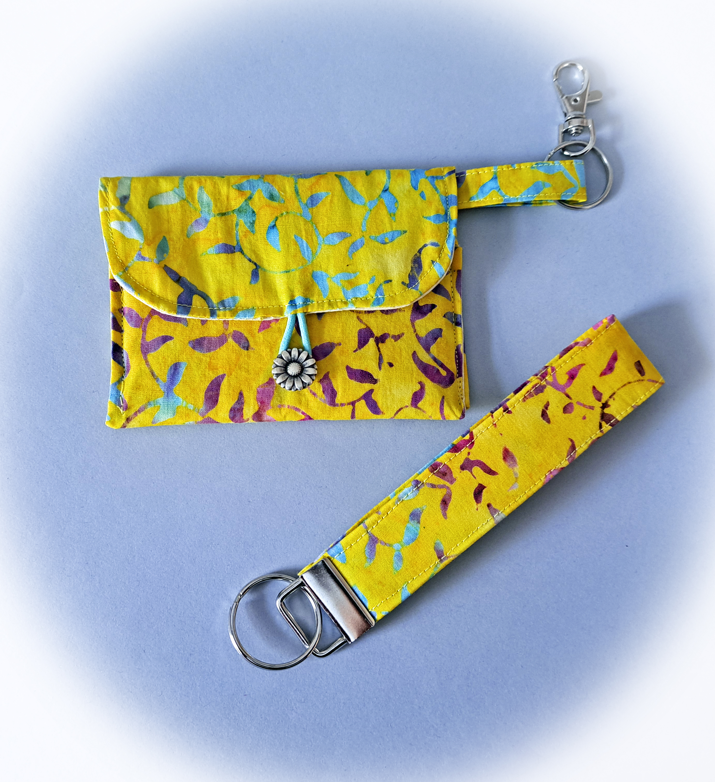 Handmade Fabric Wallet and Optional Wristlet Key Fob