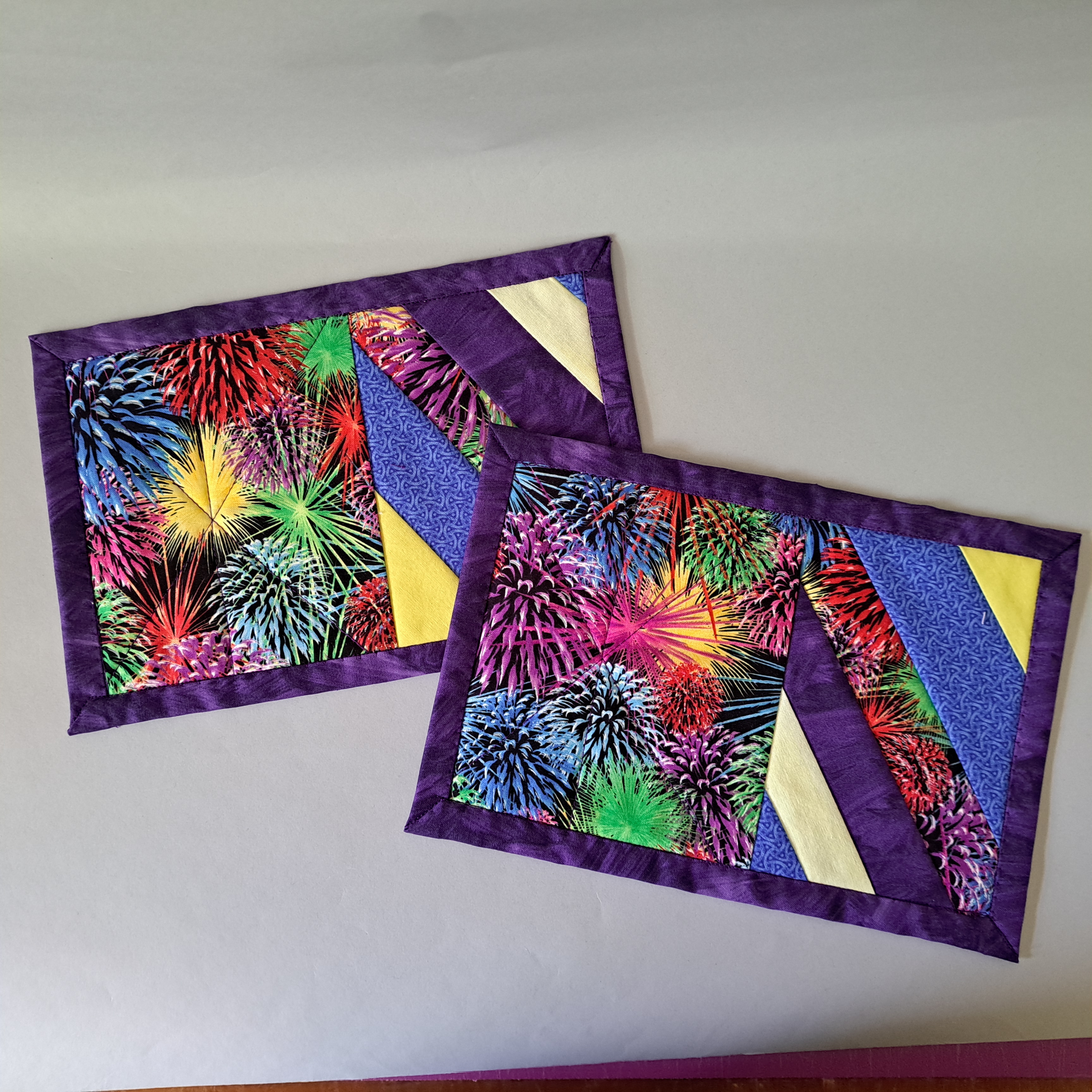 Handmade Fireworks Mug Rugs - Set of 2 
