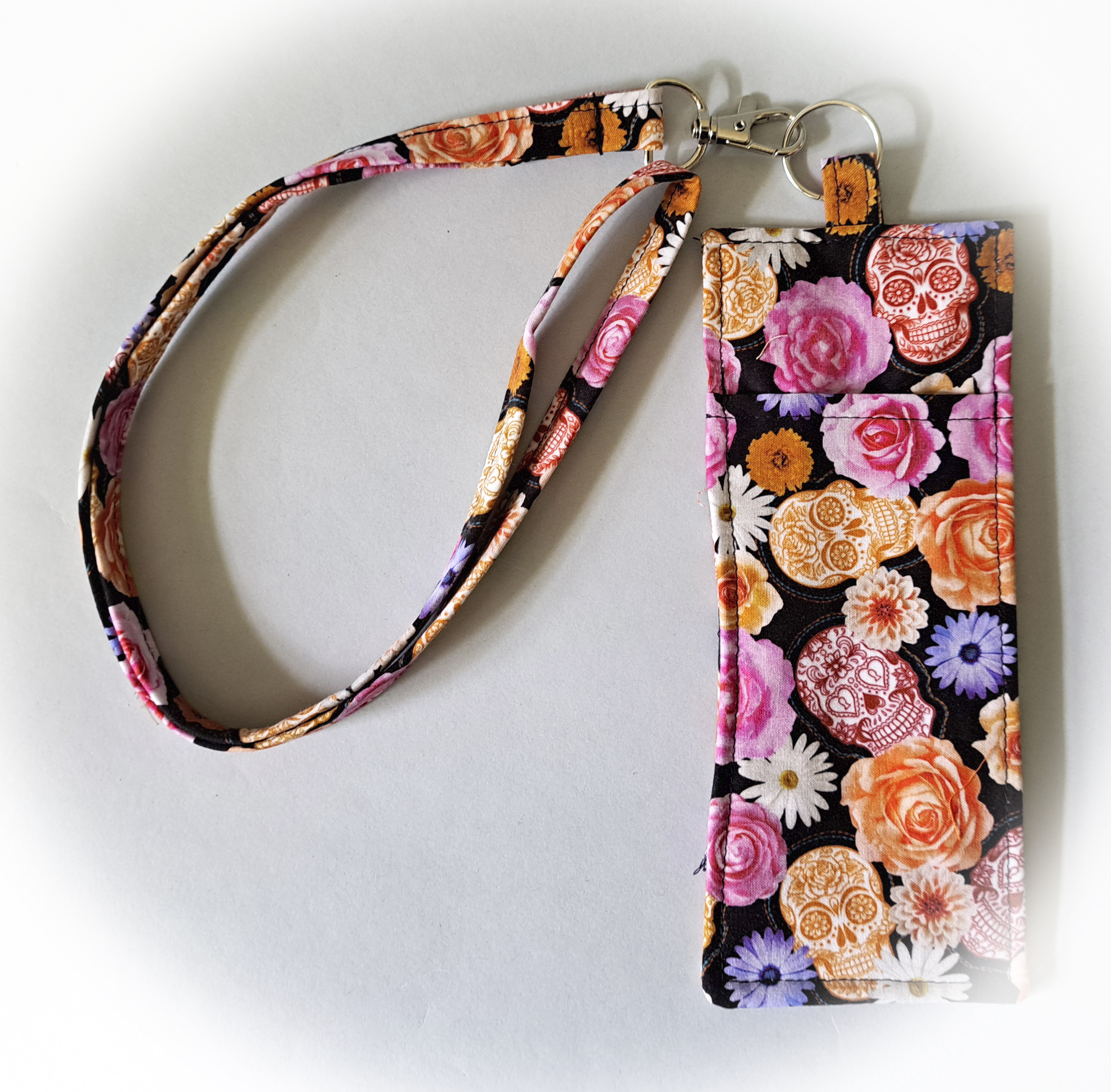 Floral and Skull Eyeglass and Pen Holder with Matching Lanyard
