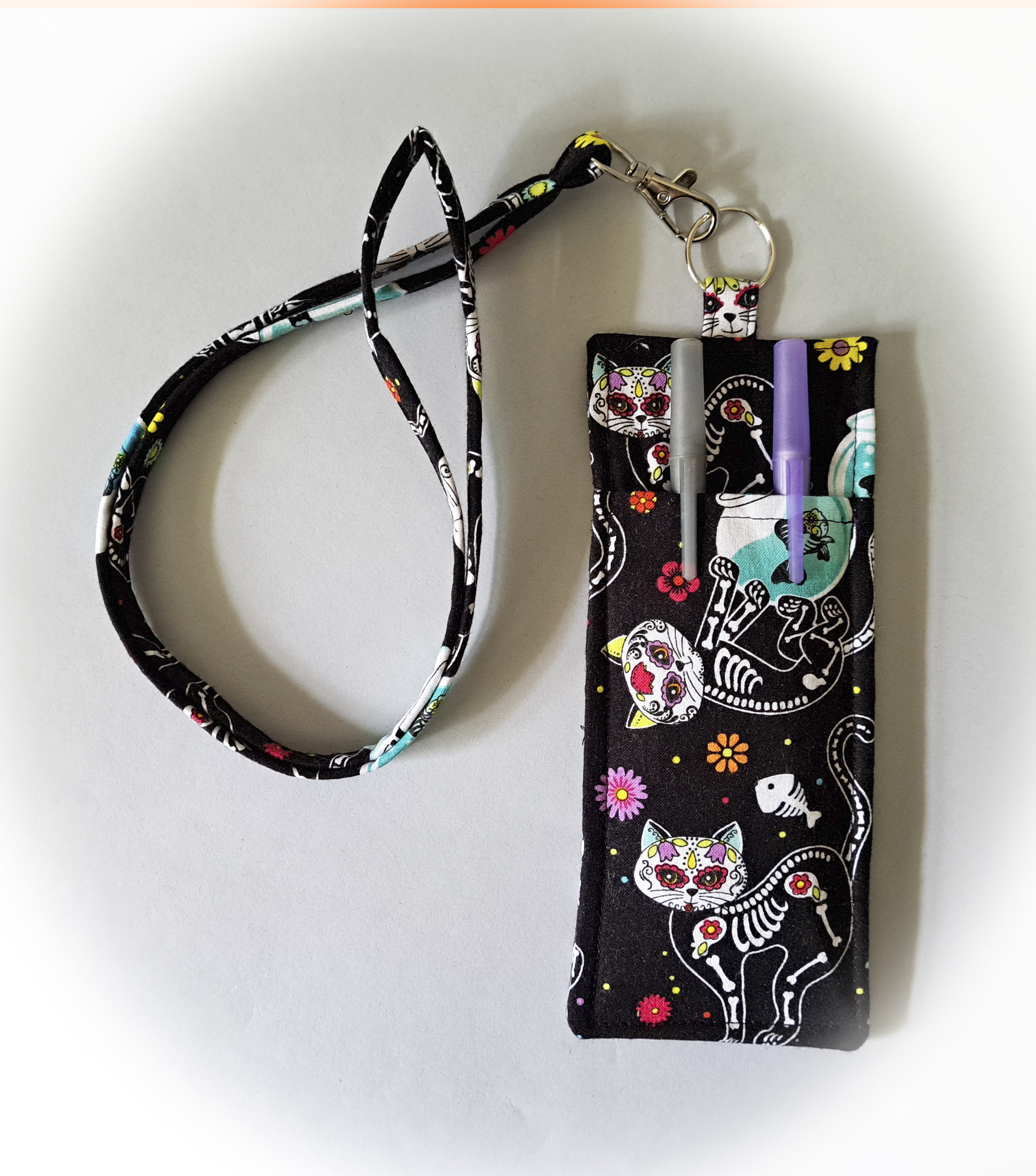 Skeleton Cat Eyeglass and Pen Holder with Matching Lanyard