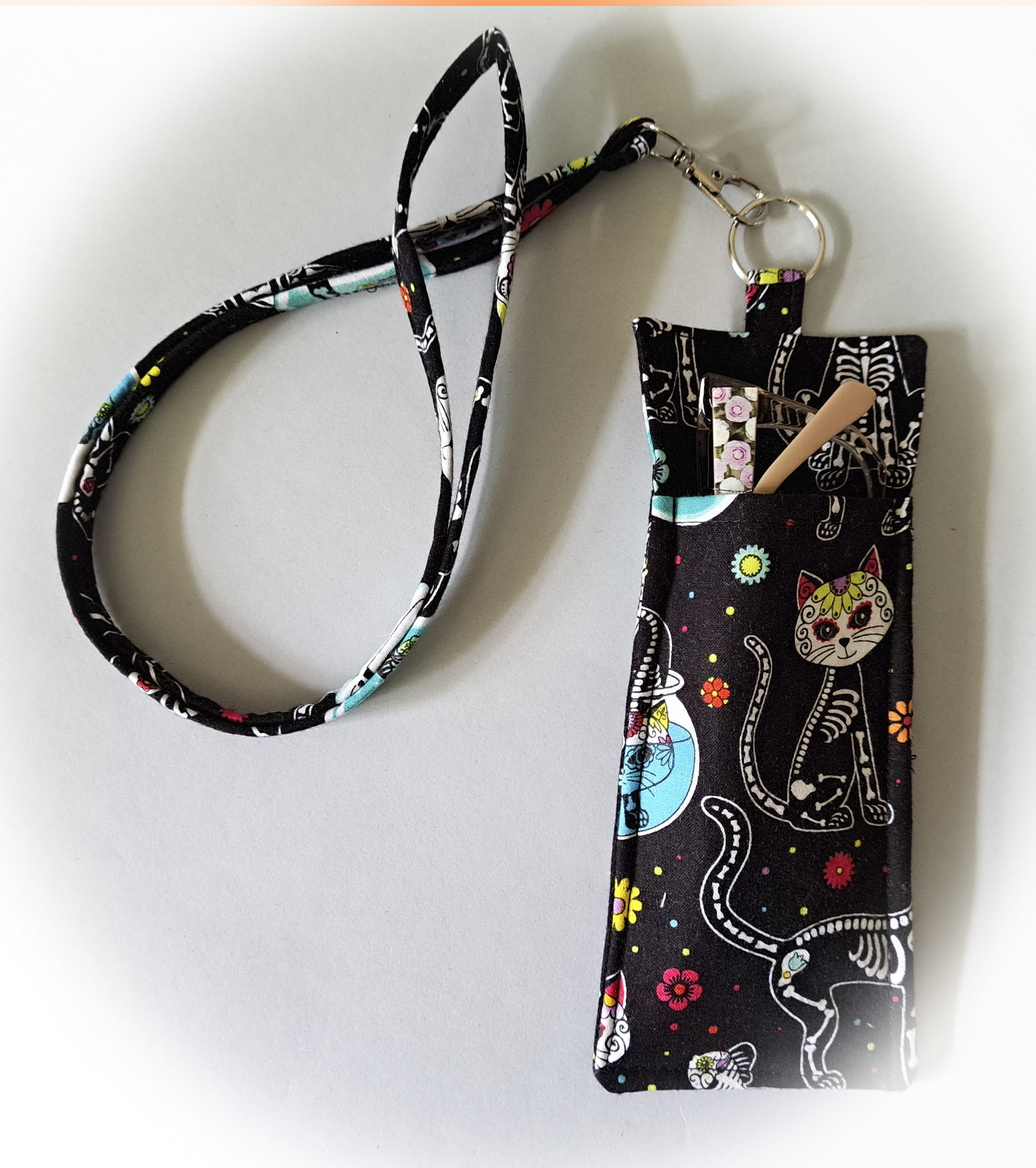 Skeleton Cat Eyeglass and Pen Holder with Matching Lanyard
