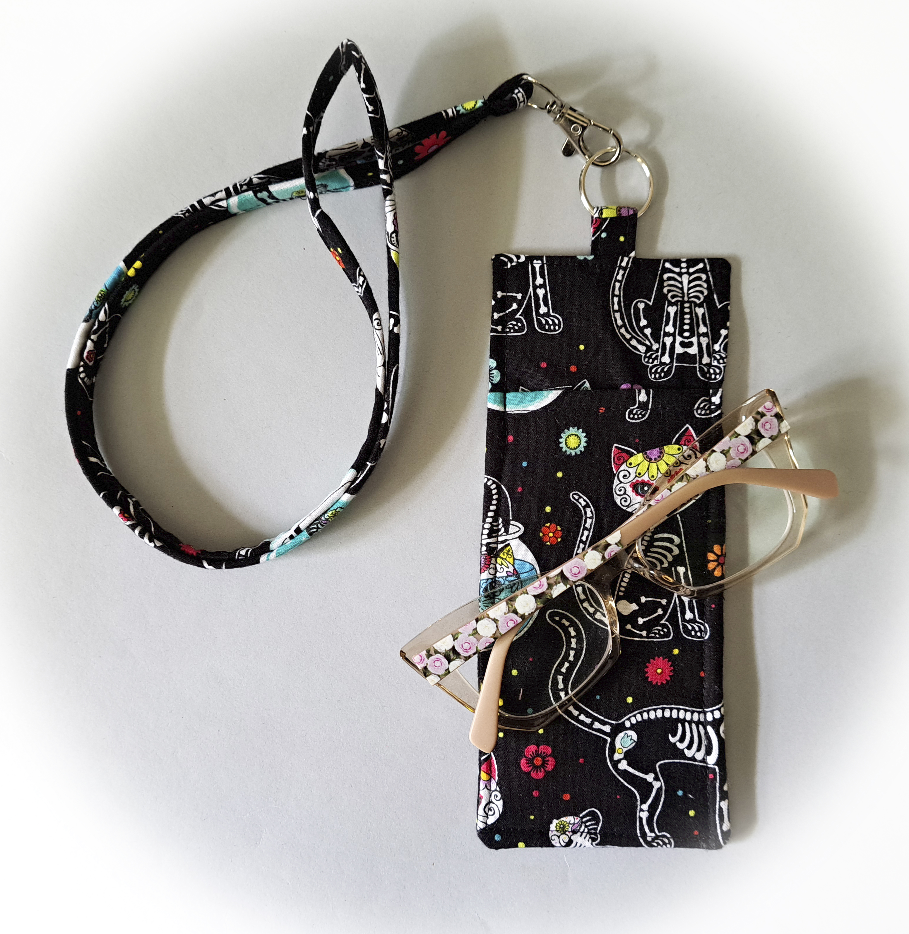 Skeleton Cat Eyeglass and Pen Holder with Matching Lanyard
