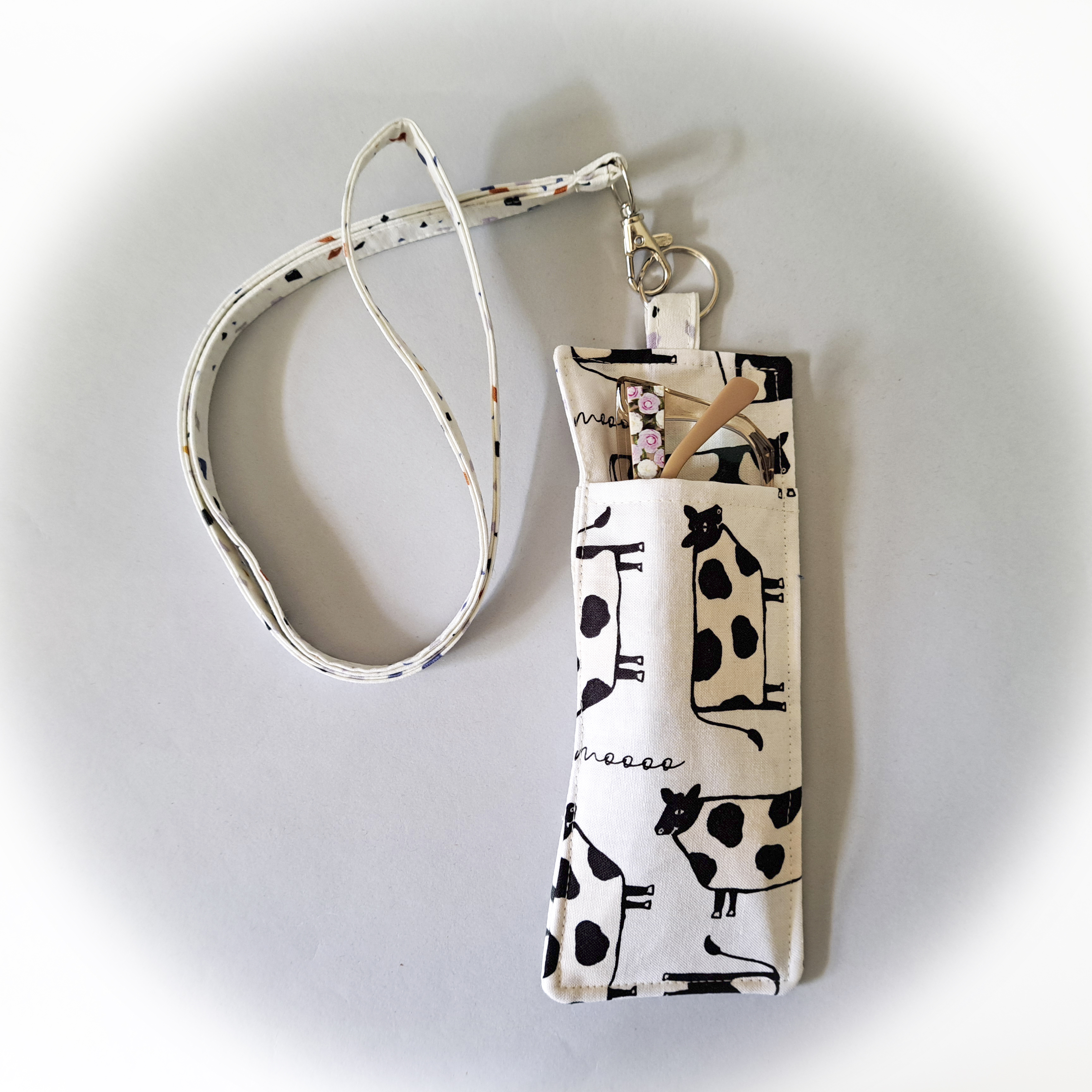 Cow Print Eyeglass and Pen Holder with Matching Lanyard
