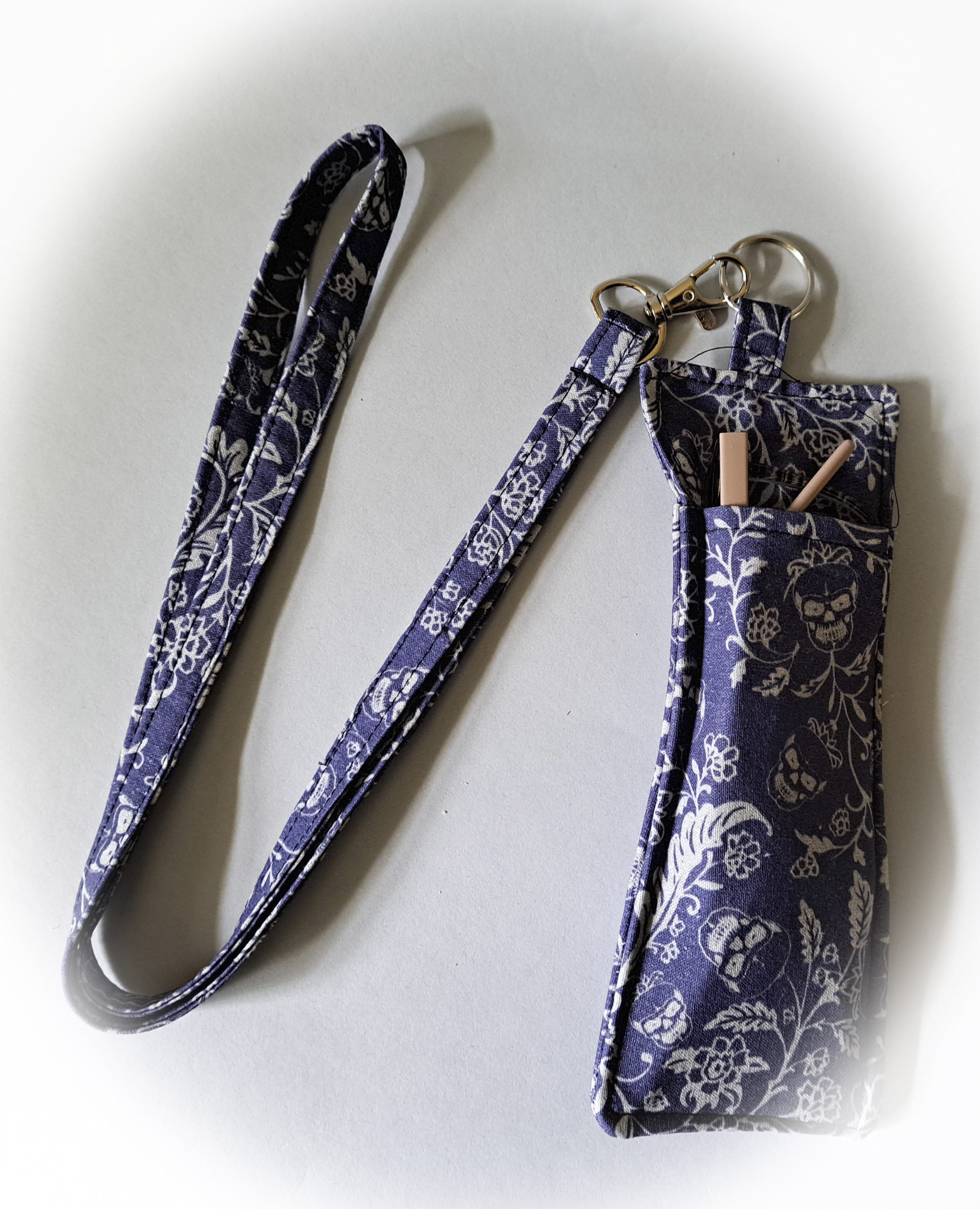 Dark Blue Skull Print Eyeglass and Pen Holder with Matching Lanyard