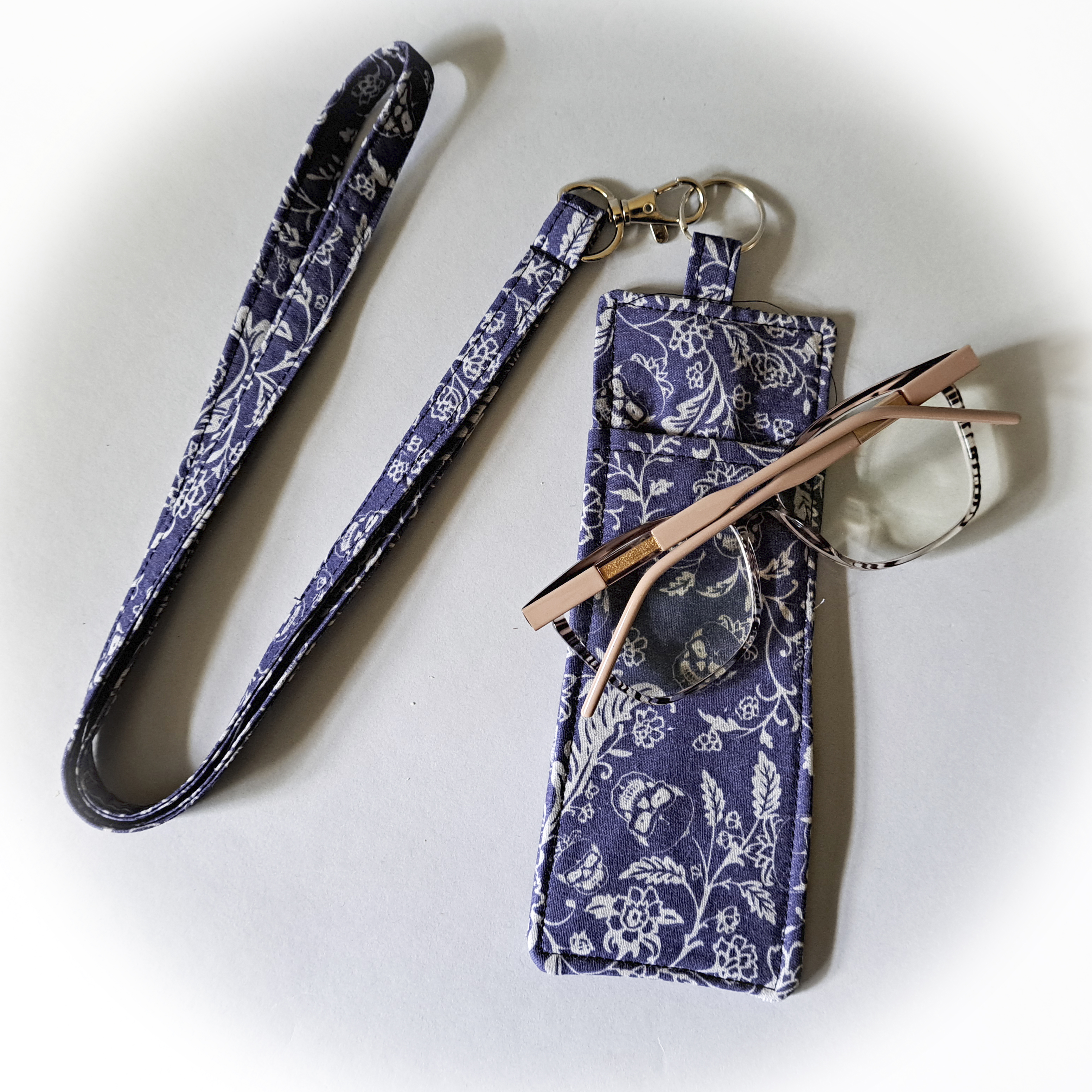 Dark Blue Skull Print Eyeglass and Pen Holder with Matching Lanyard