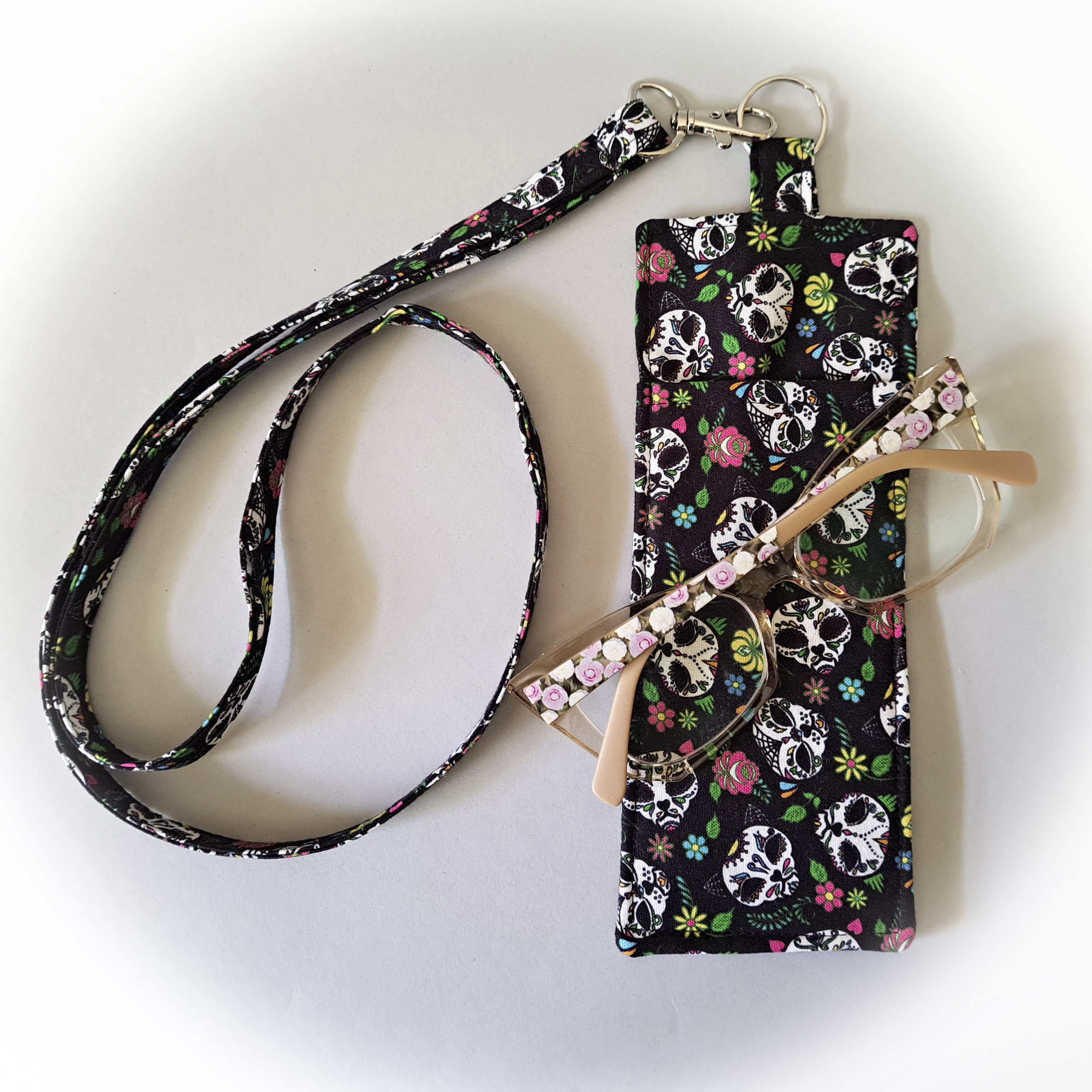 Skeleton Cat Faces Eyeglass and Pen Holder with Matching Lanyard