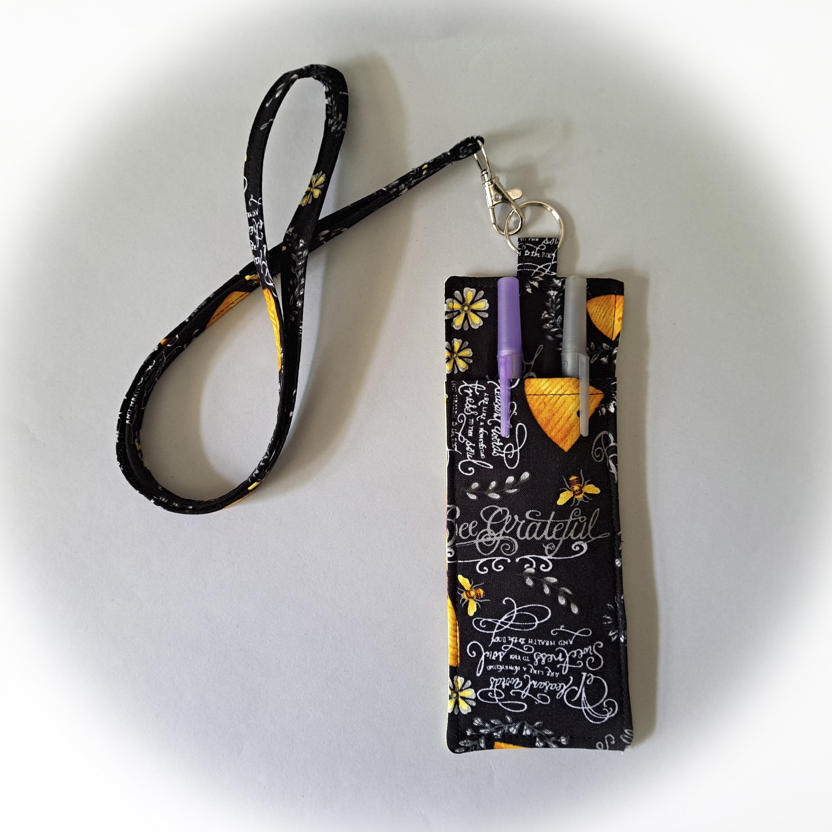 Black and Yellow Bees Eyeglass and Pen Holder with Matching Lanyard