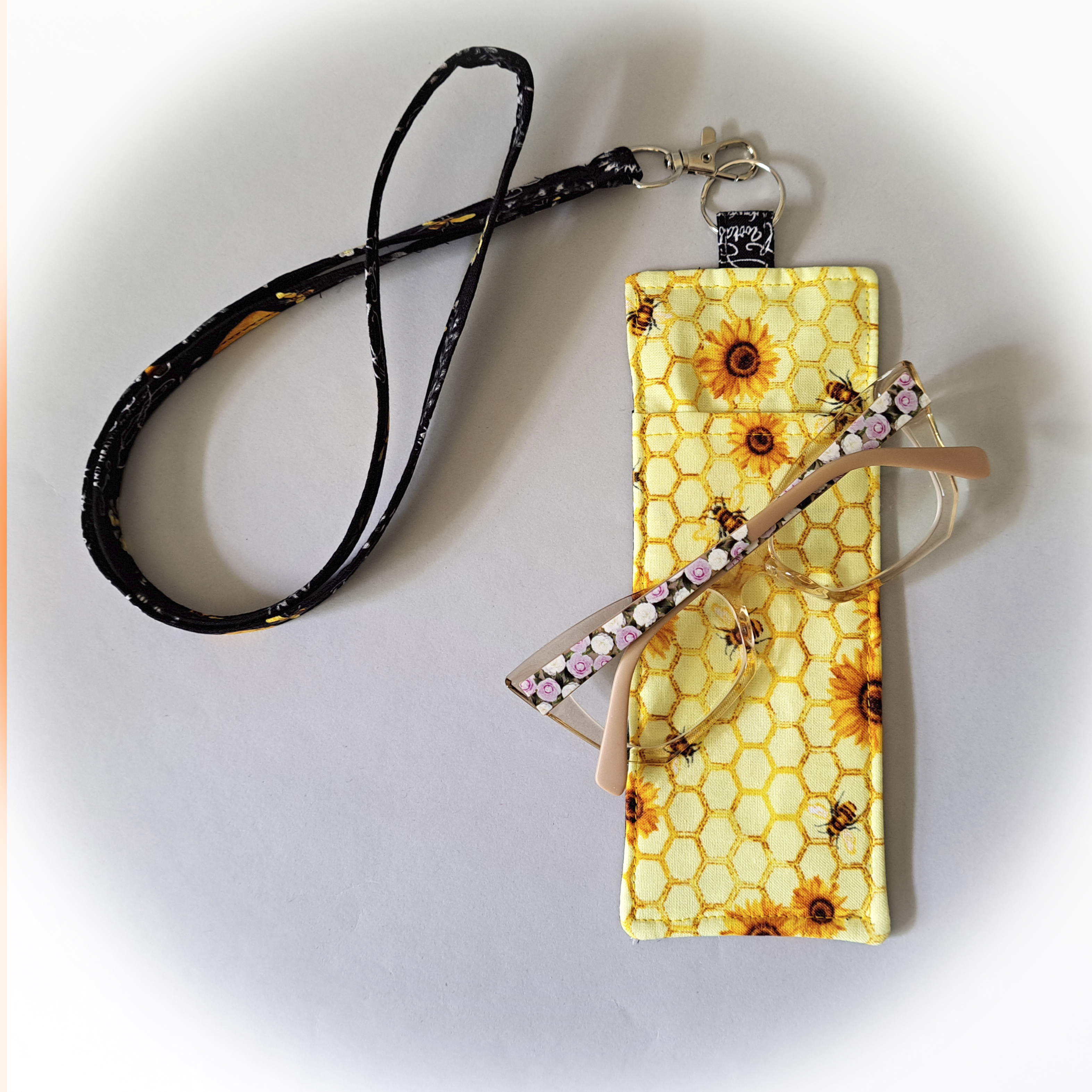 Black and Yellow Bees Eyeglass and Pen Holder with Matching Lanyard