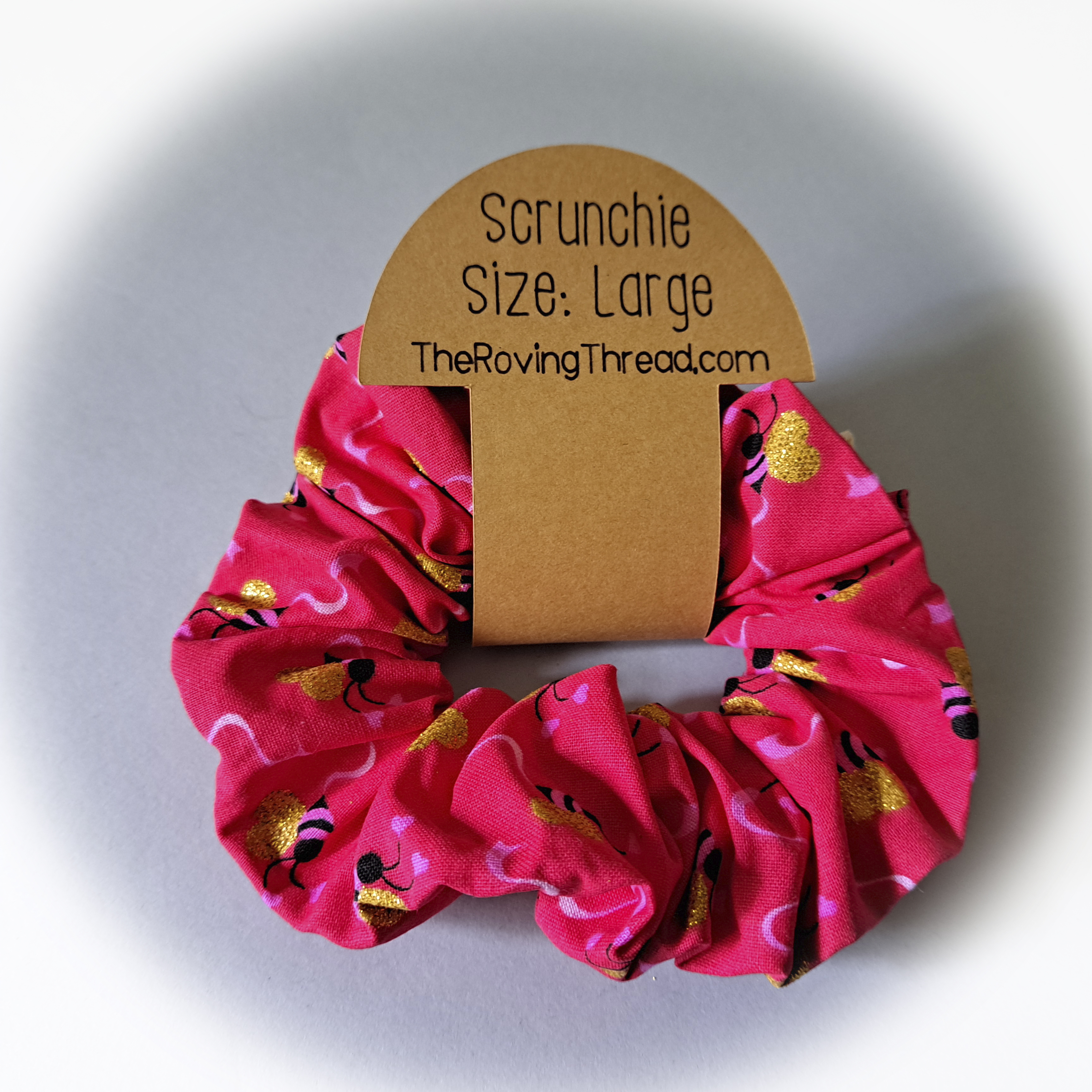 Large Pink Bee Scrunchie