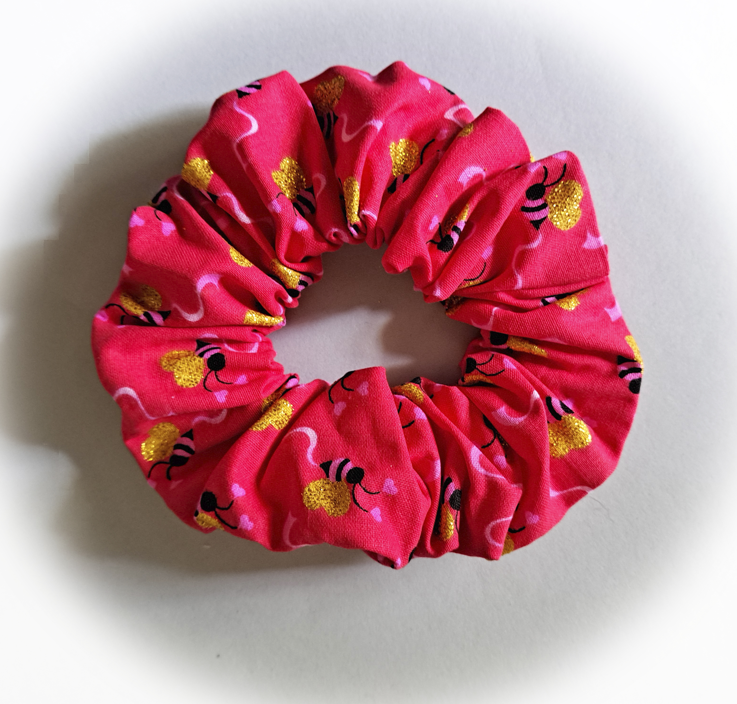 Large Pink Bee Scrunchie
