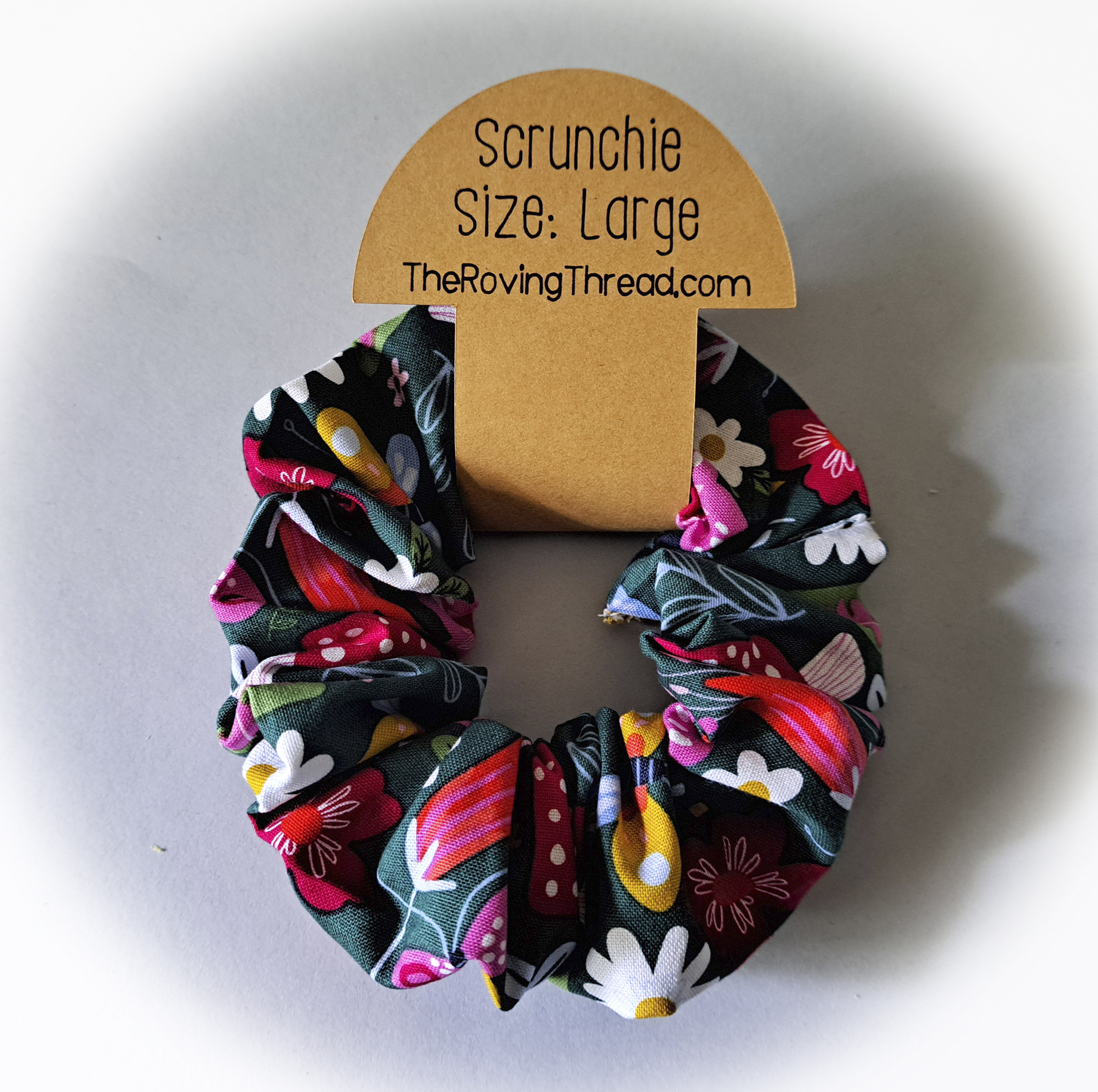 Green Floral Scrunchie - Medium or Large Size