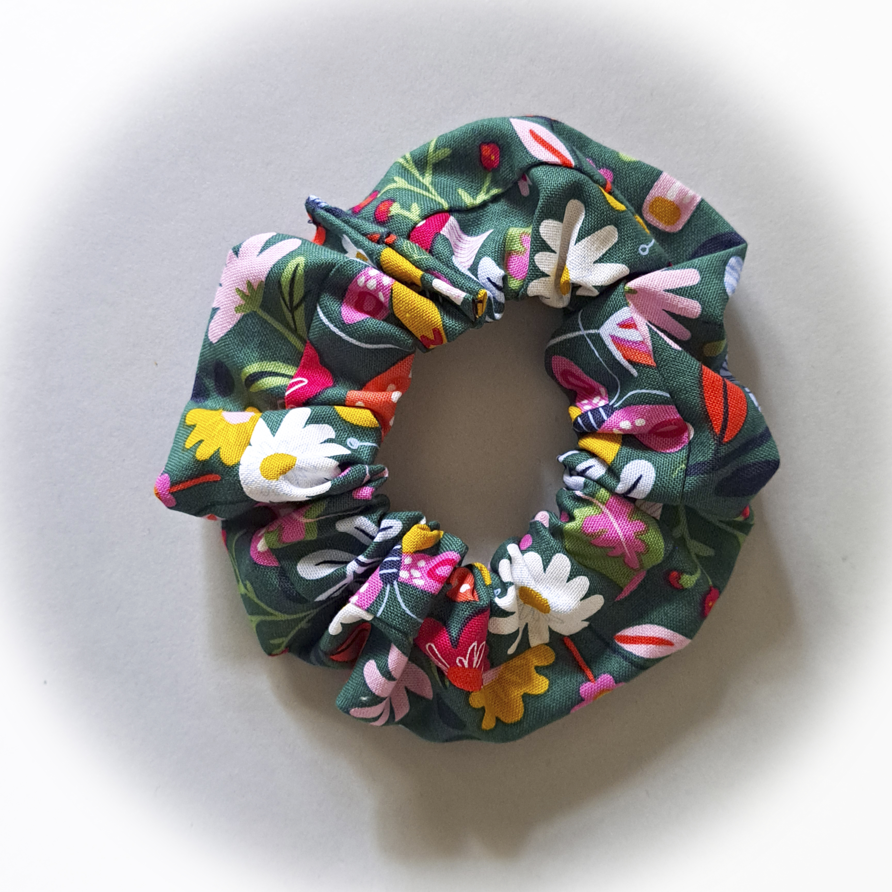 Green Floral Scrunchie - Medium or Large Size
