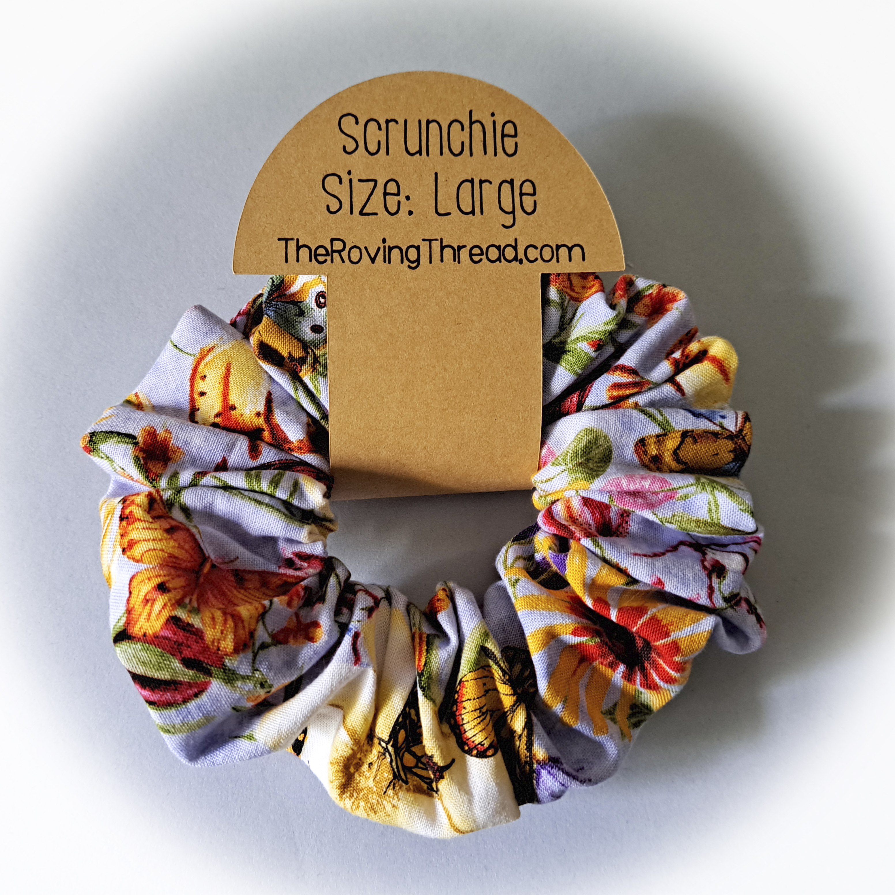 Large or Medium Sized Purple Floral Scrunchie