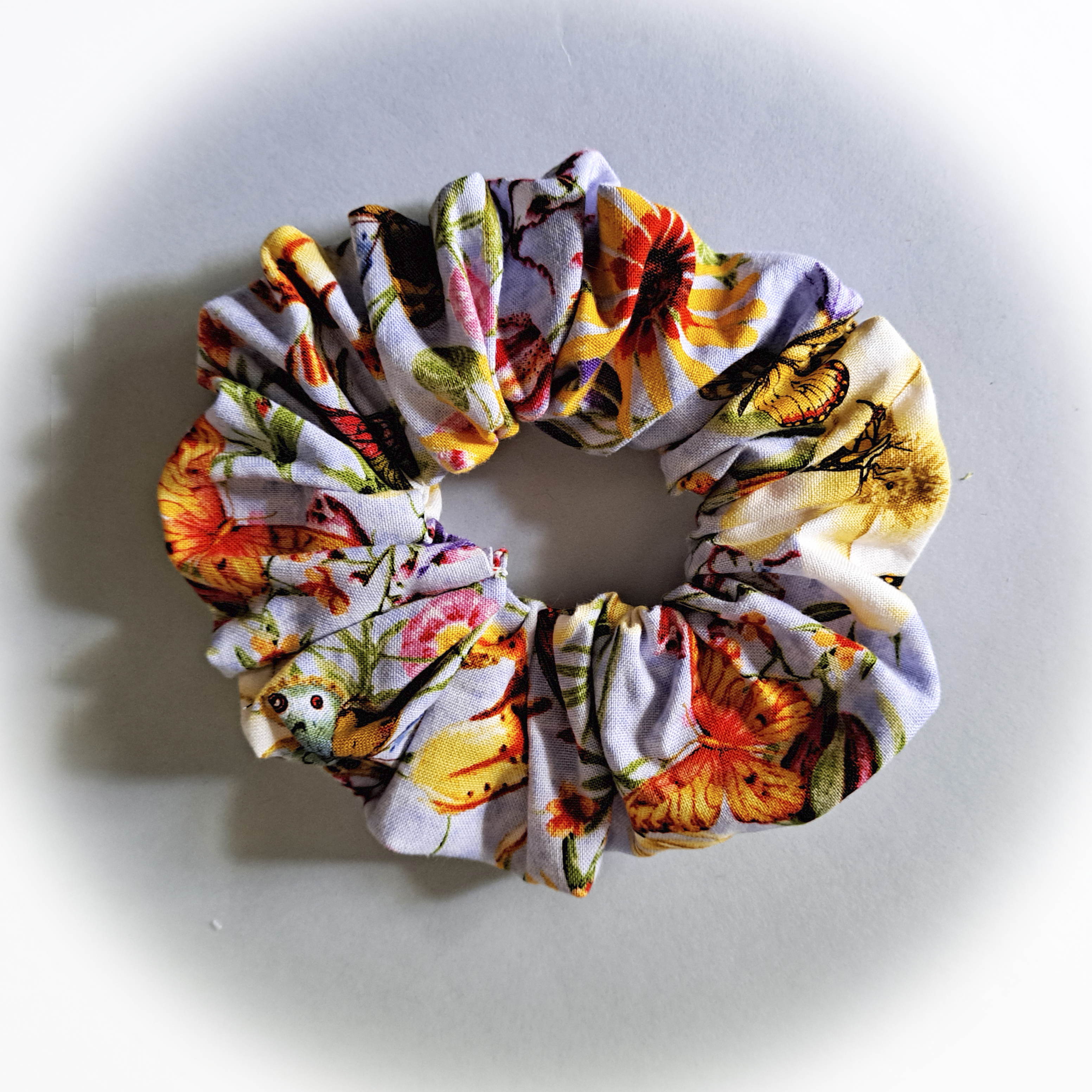 Large or Medium Sized Purple Floral Scrunchie