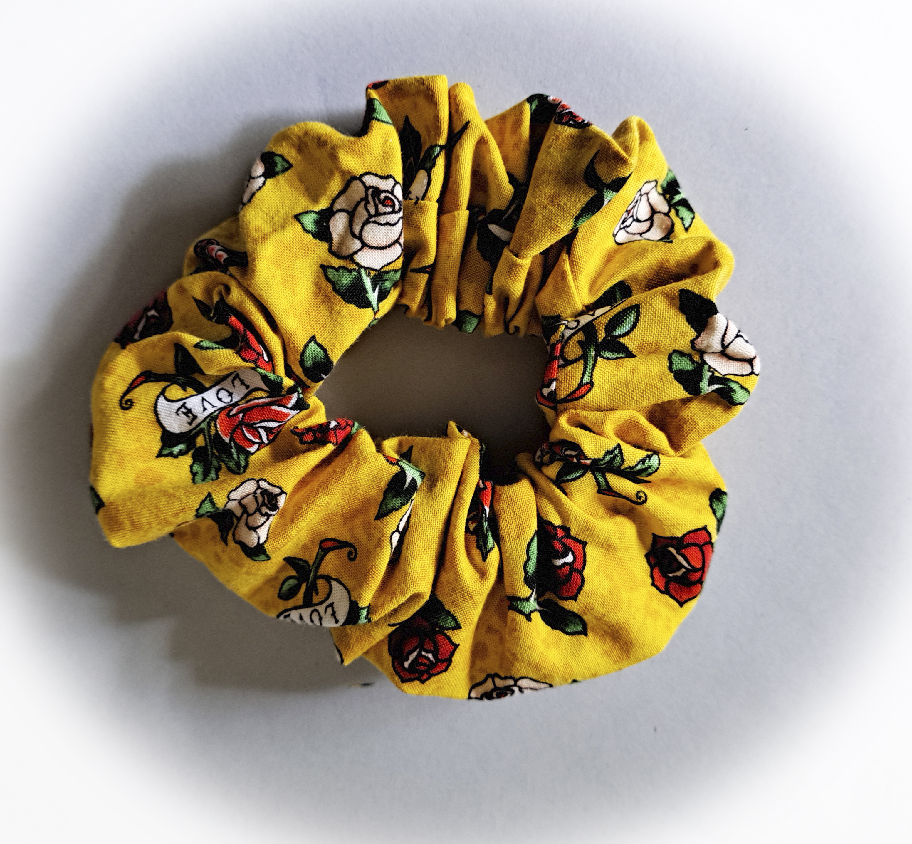 Large Yellow Floral and Love Scrunchie