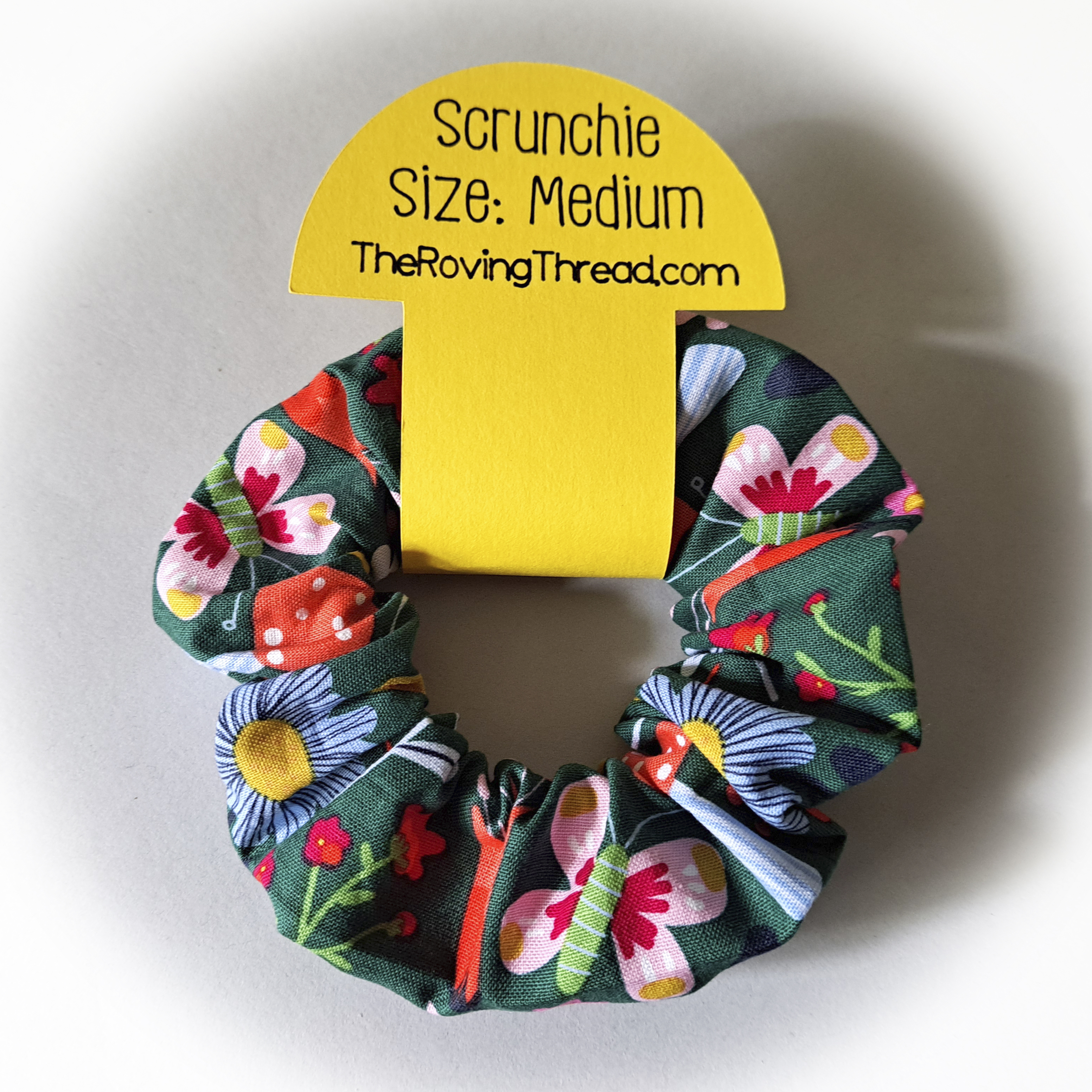Green Floral Scrunchie - Medium or Large Size