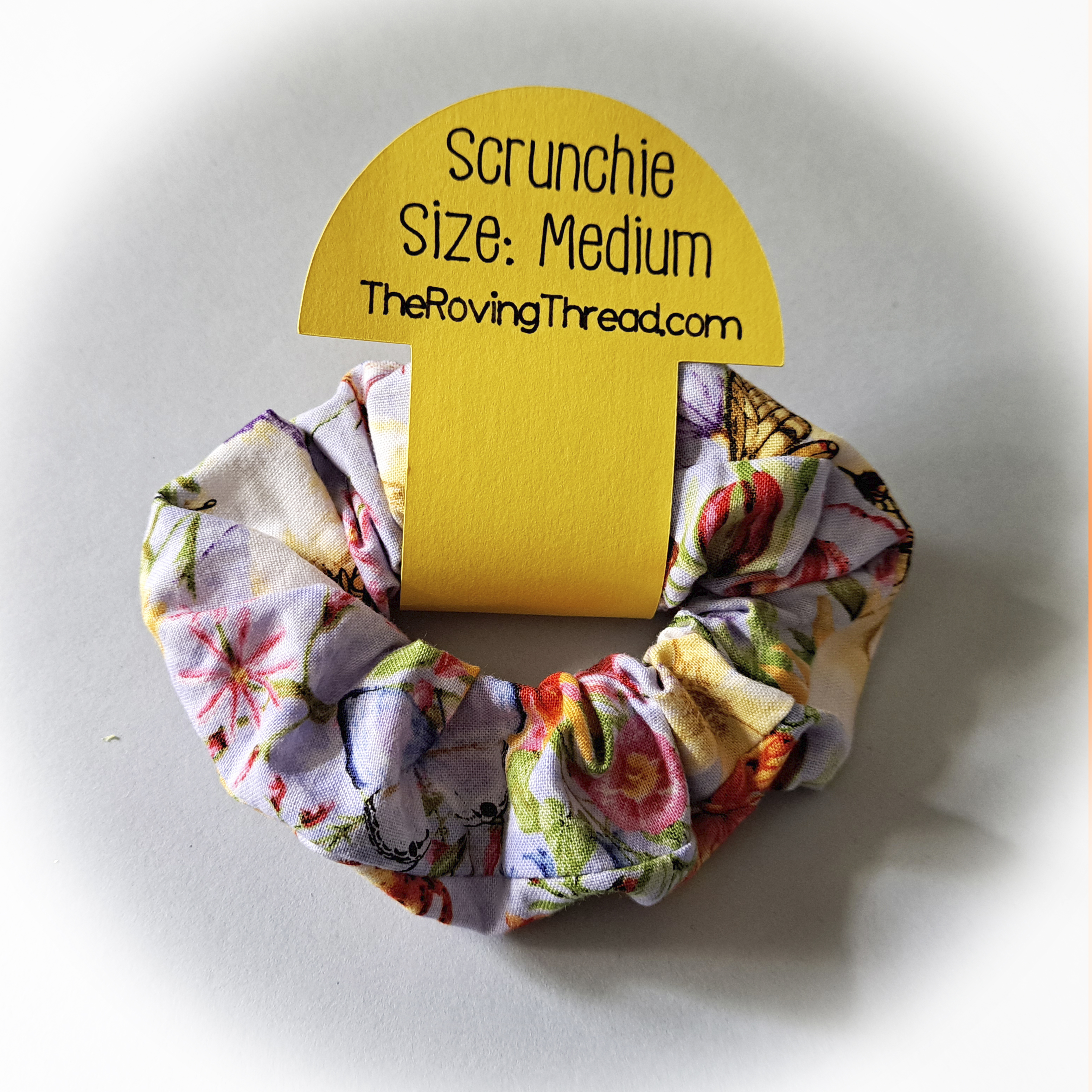 Large or Medium Sized Purple Floral Scrunchie