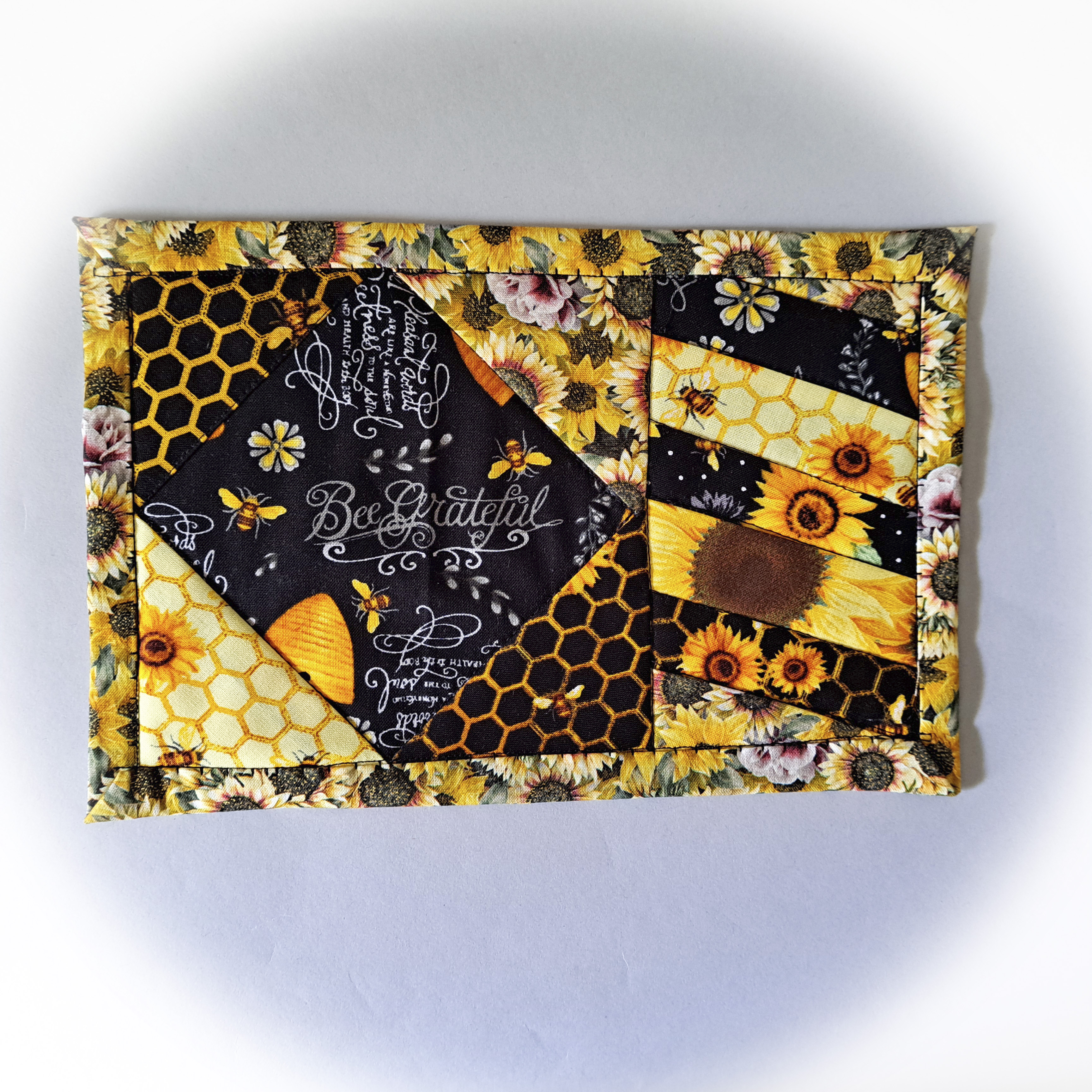 Handmade Fabric Bees and Honeycomb Quilted Mug Rugs - Set of 2