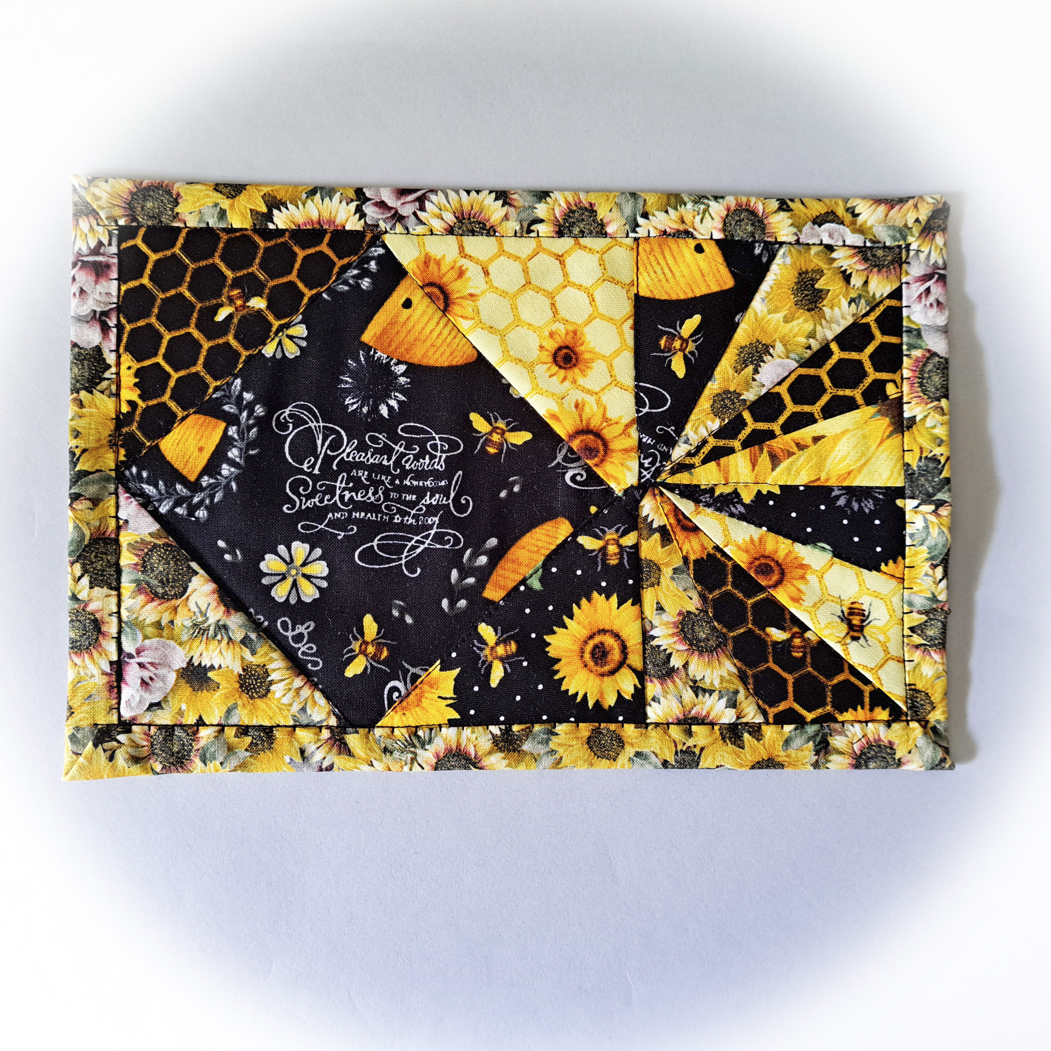 Handmade Fabric Bees and Honeycomb Quilted Mug Rugs - Set of 2
