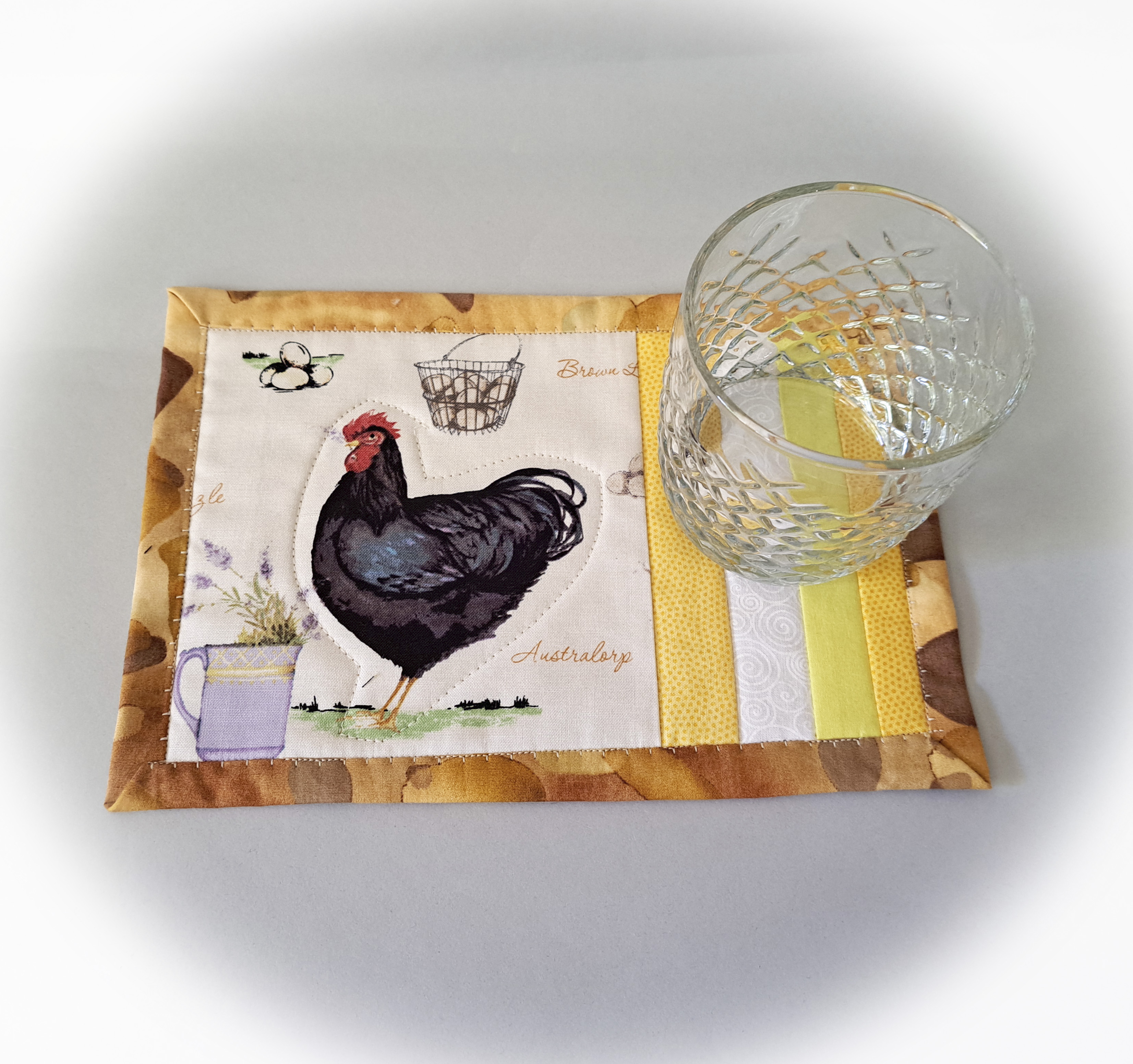 Rooster-Themed Quilted Mug Rug - Set of 2