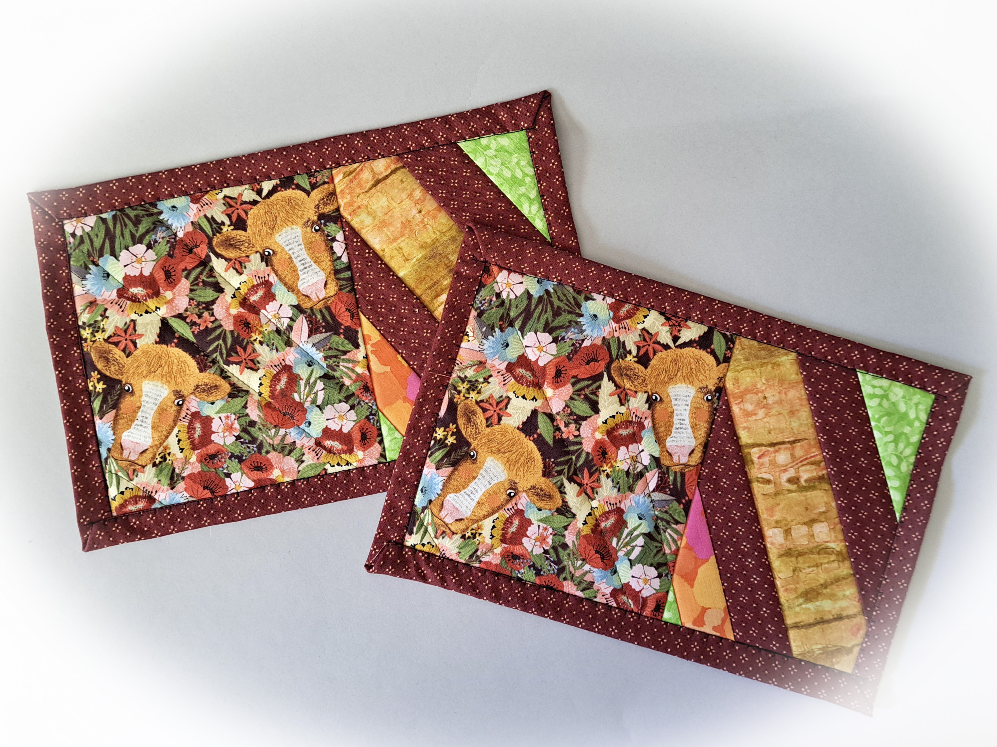 Cow -Themed Quilted Mug Rug - Set of 2