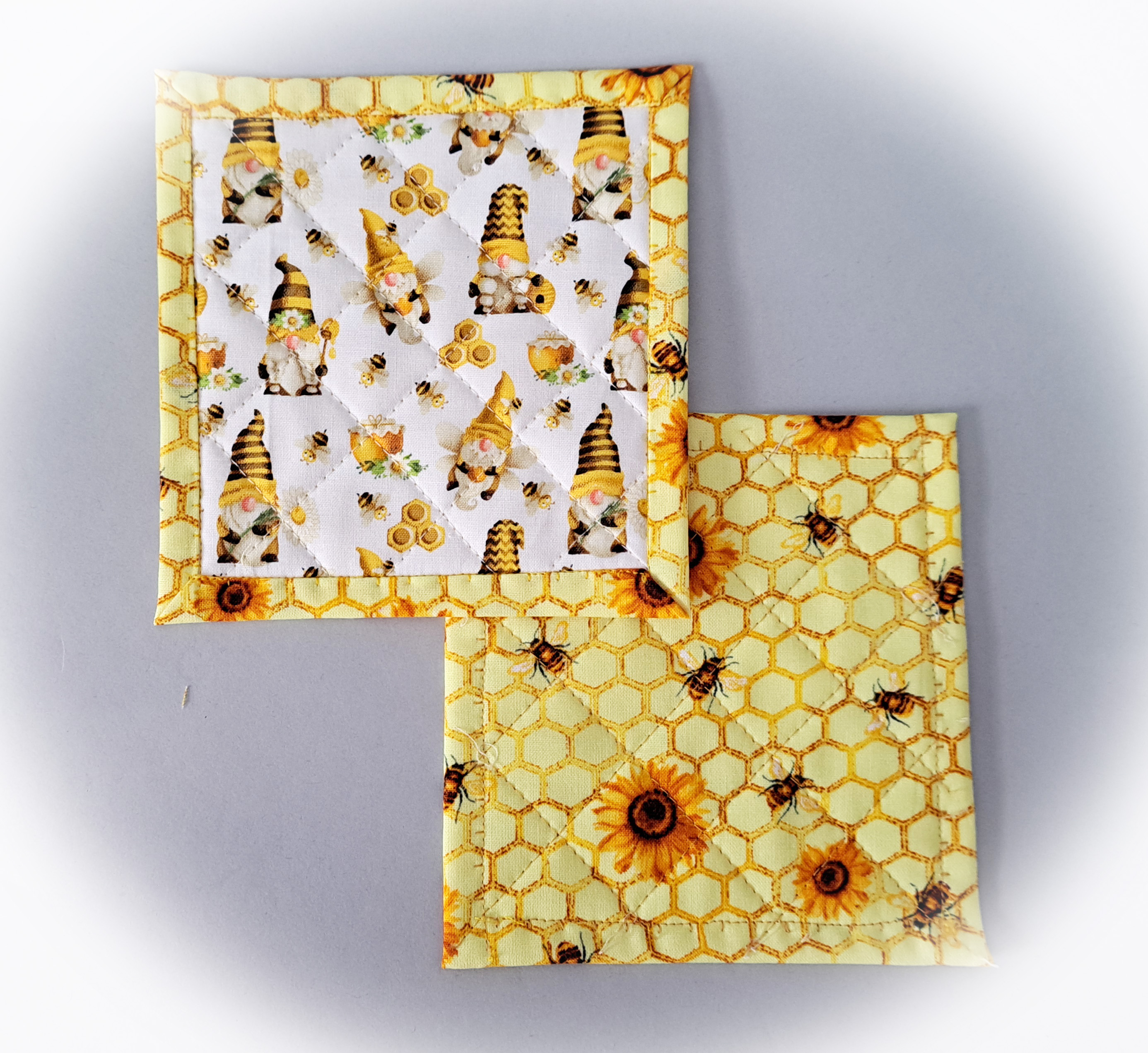 Bee Gnome Quilted Coasters - Set of 4
