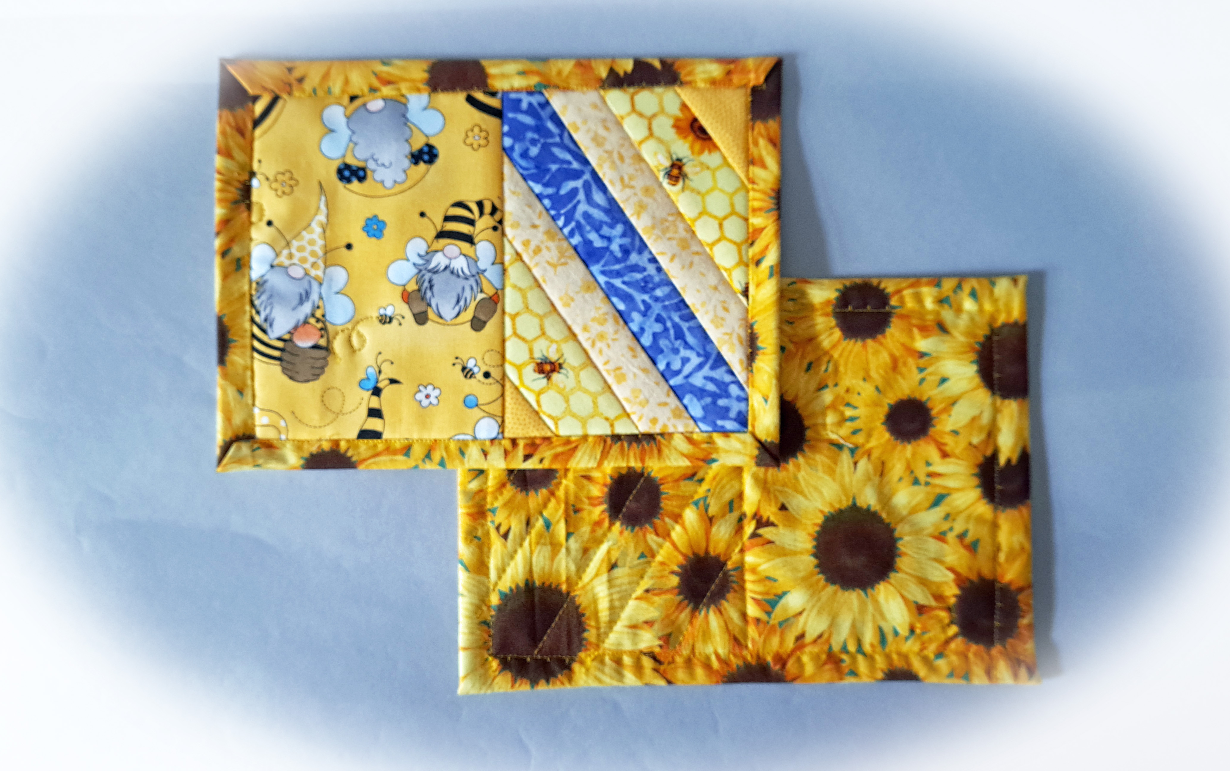 Bee-Themed Gnome Quilted Mug Rug - Set of 2