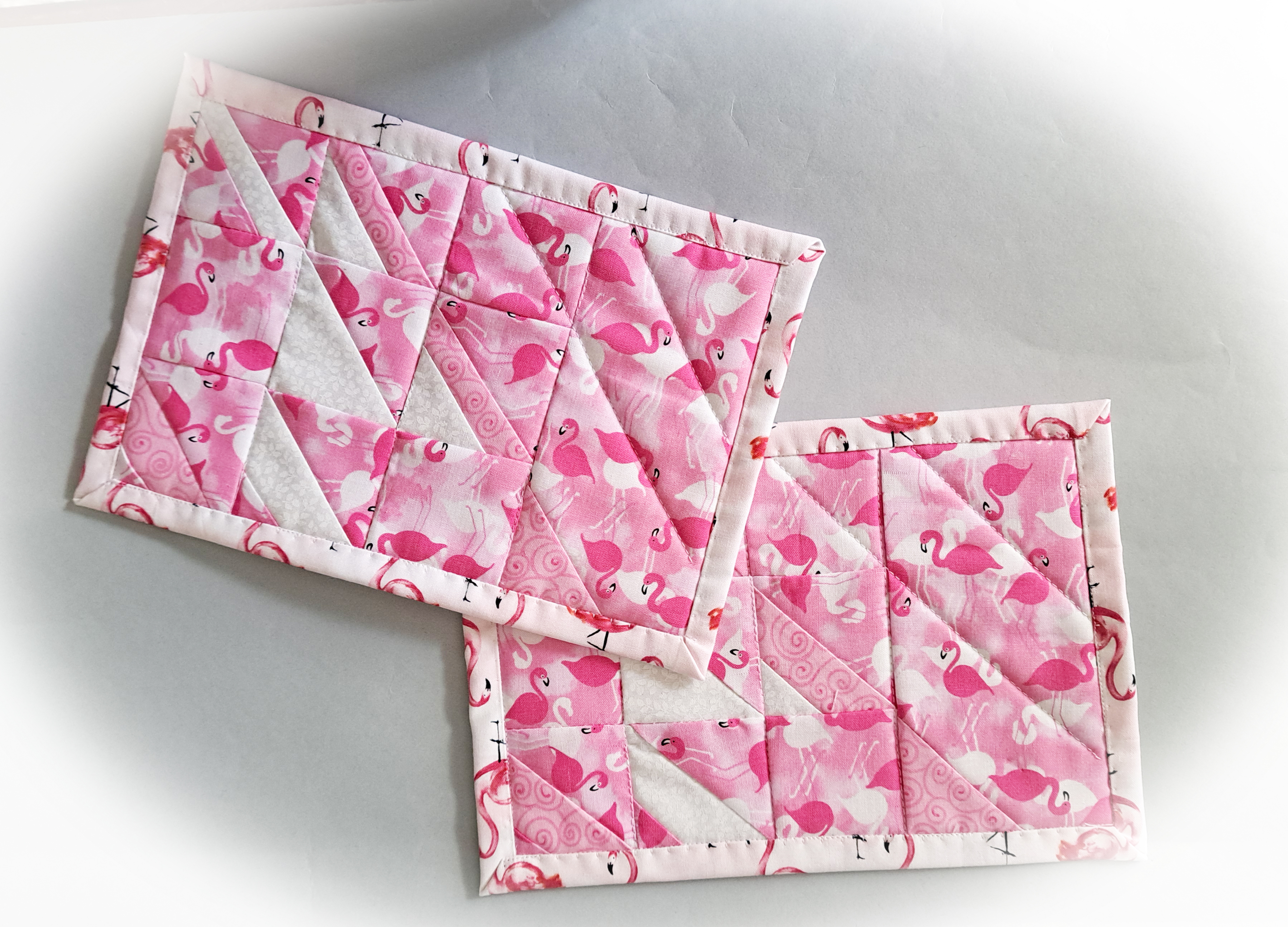 Handmade Fabric Flamingo Quilted Mug Rugs - Set of 2