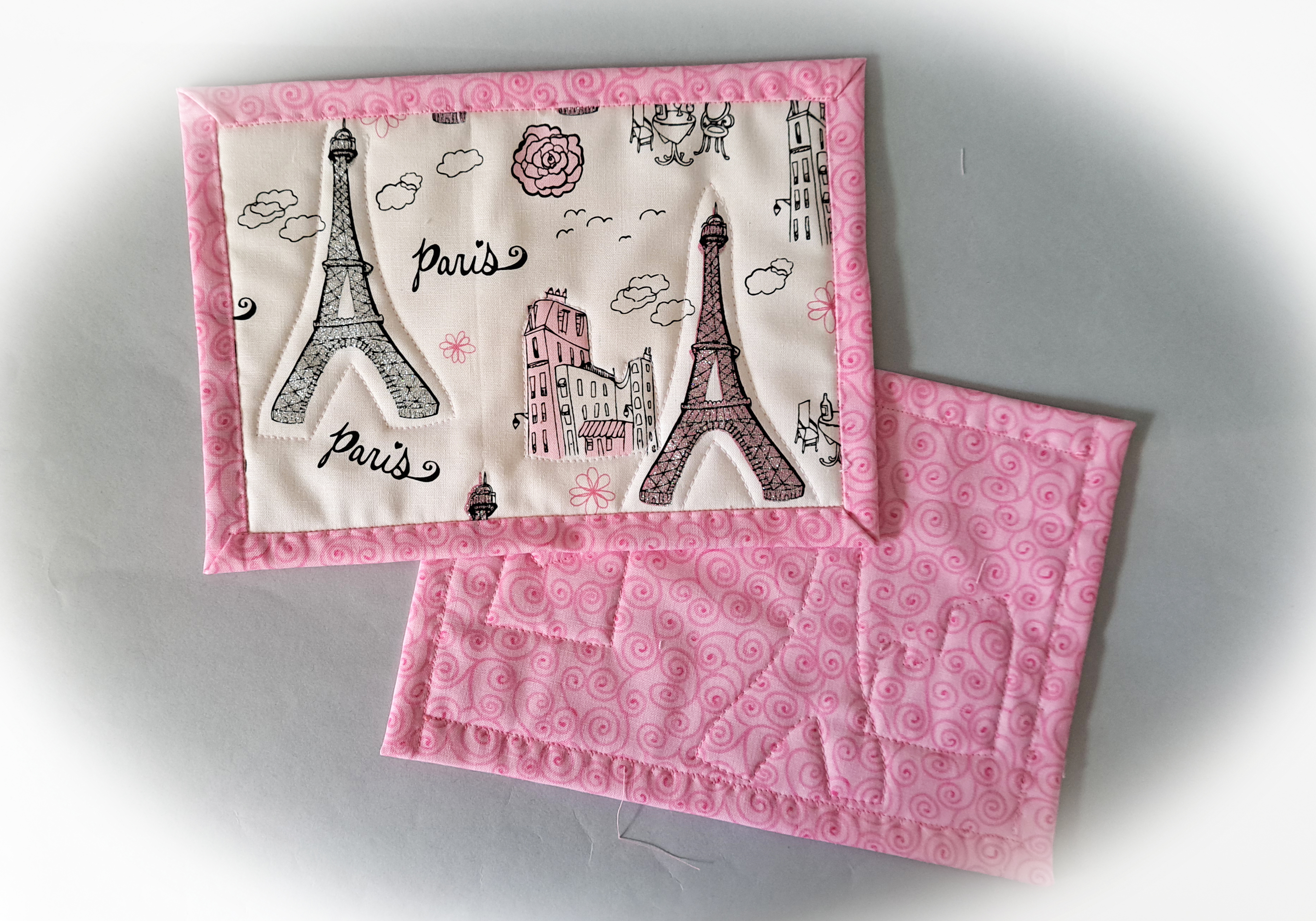 Handmade Fabric Paris Quilted Mug Rugs - Set of 2