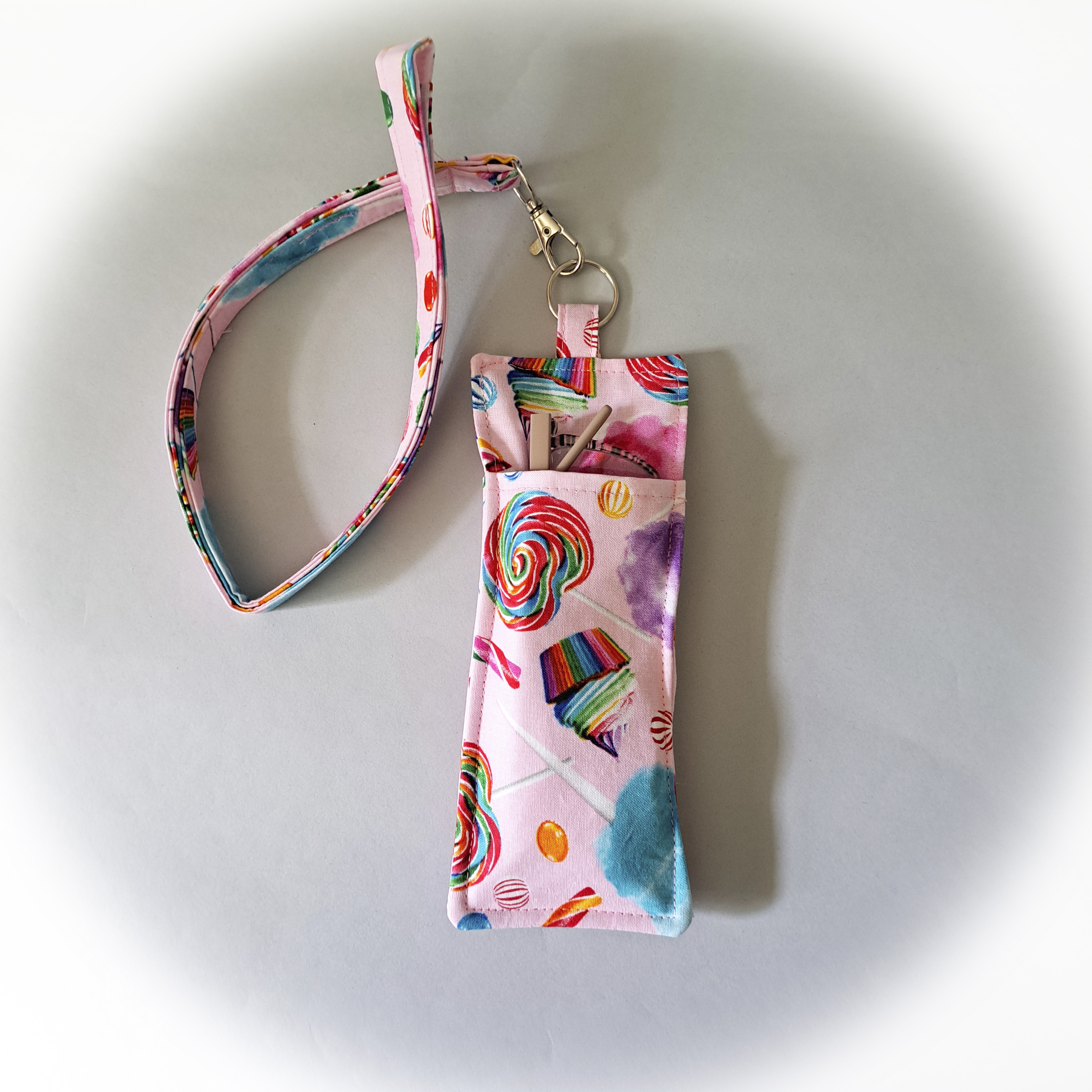 Pink Candy Themed Eyeglass and Pen Holder with Optional Lanyard