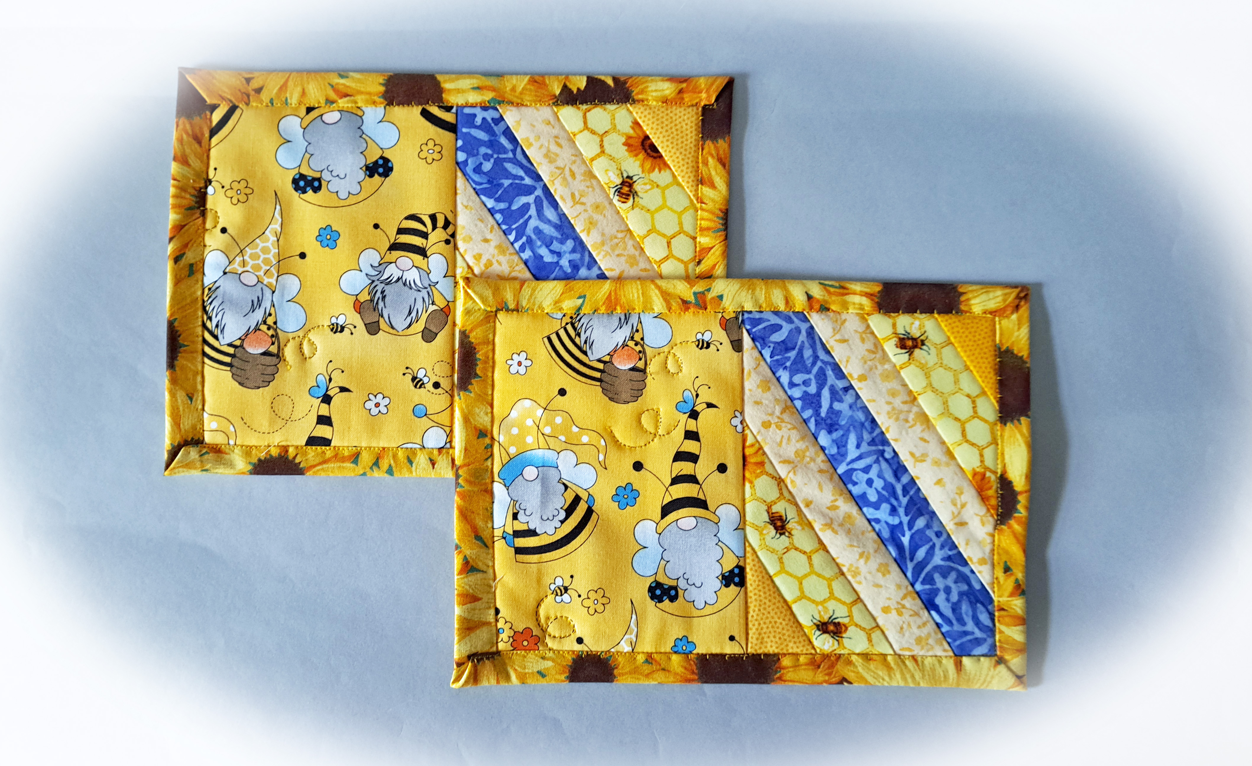 Bee-Themed Gnome Quilted Mug Rug - Set of 2