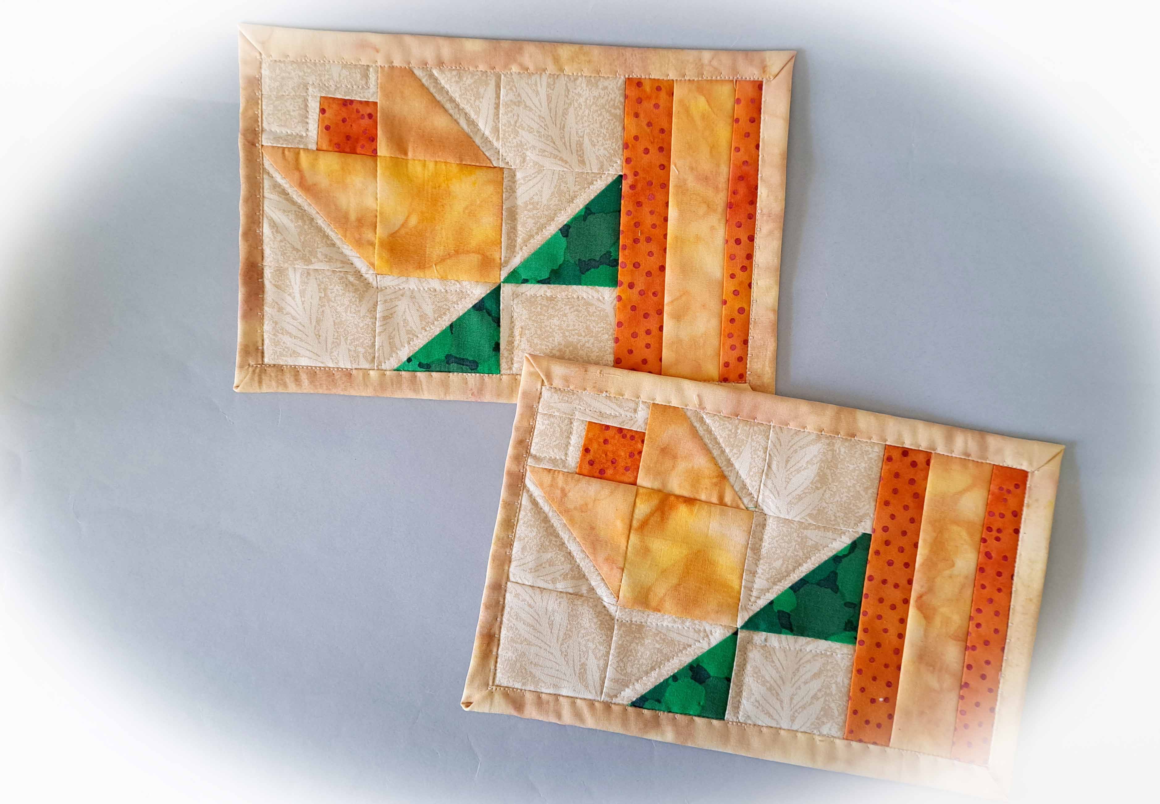 Handmade Spring Flower Quilted Fabric Mug Rugs - Set of 2