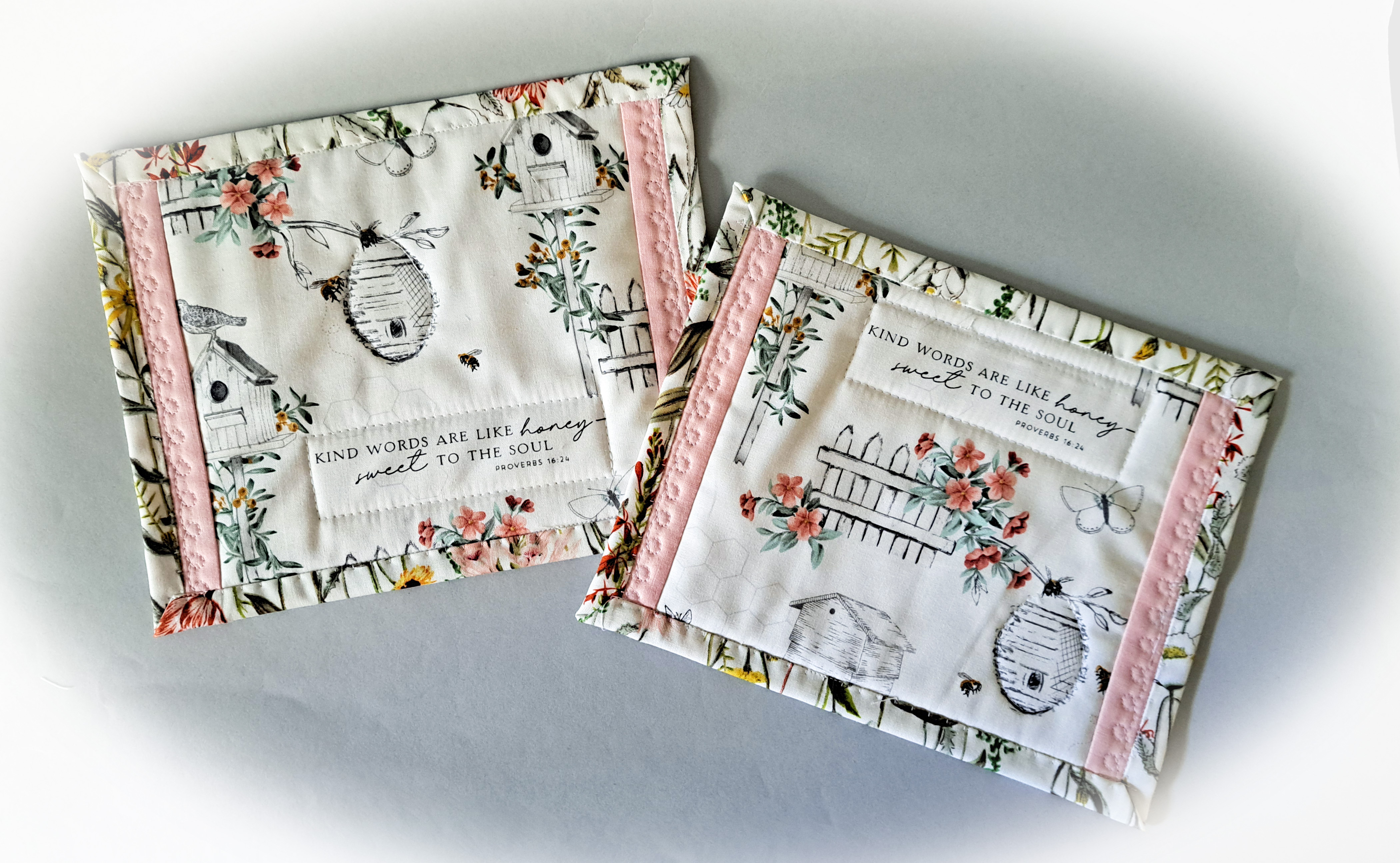 Handmade Fabric Bee Hive Quilted Mug Rugs - Set of 2