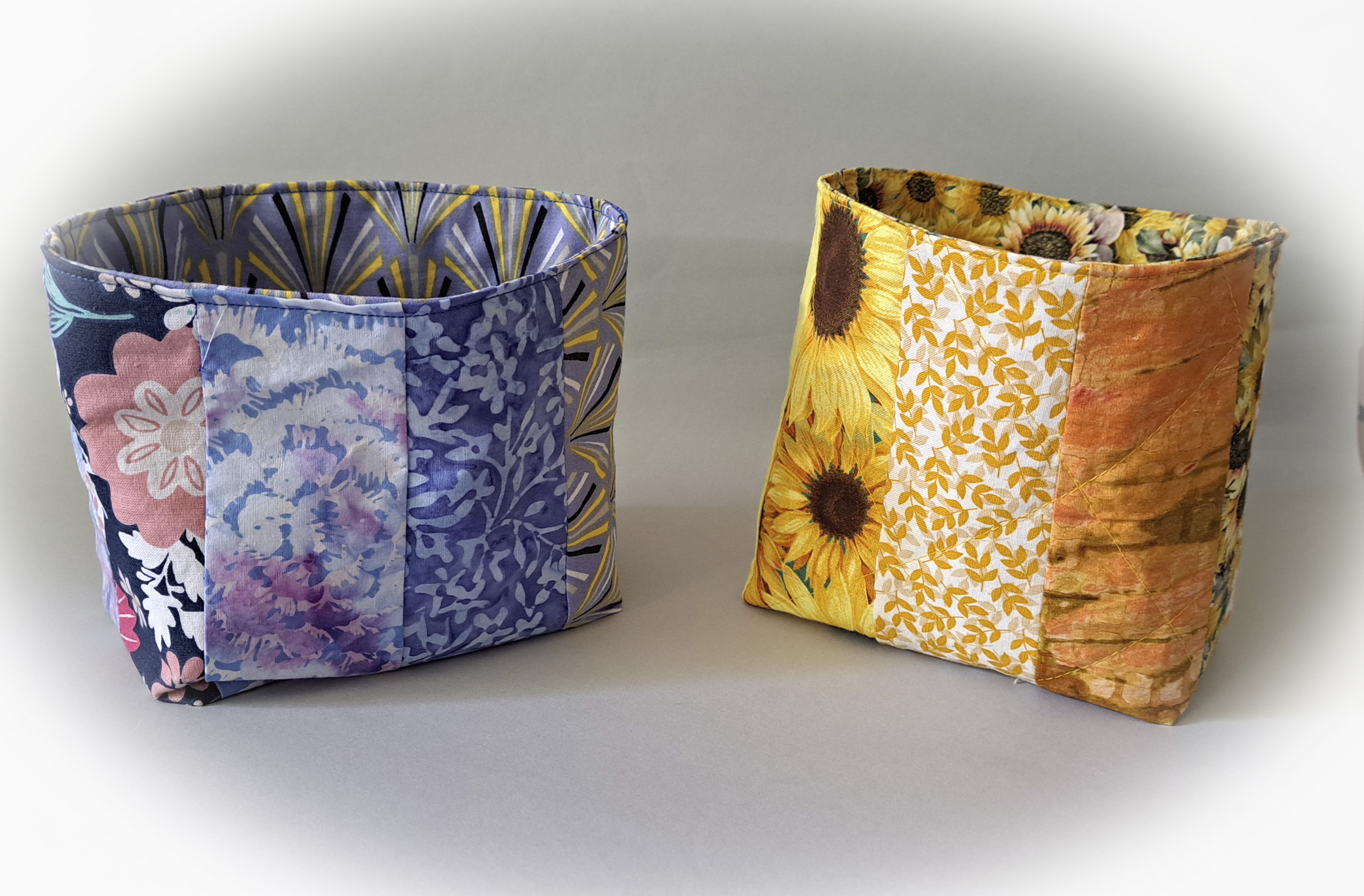 Handmade Reversible Quilted Fabric Storage or Gift Basket - Blue or Yellow Fabric