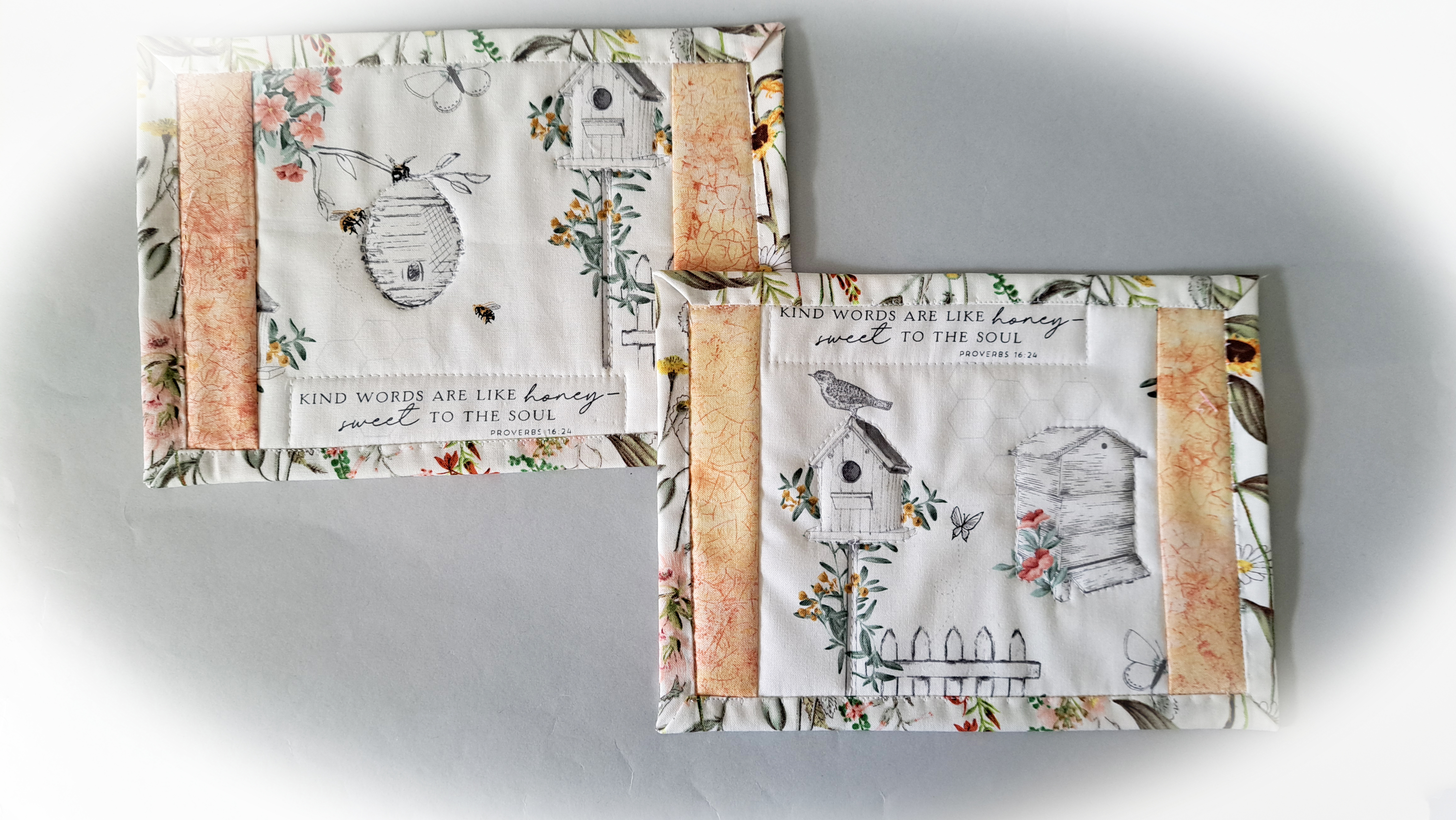 Handmade Fabric Bee Hive Quilted Mug Rugs - Set of 2