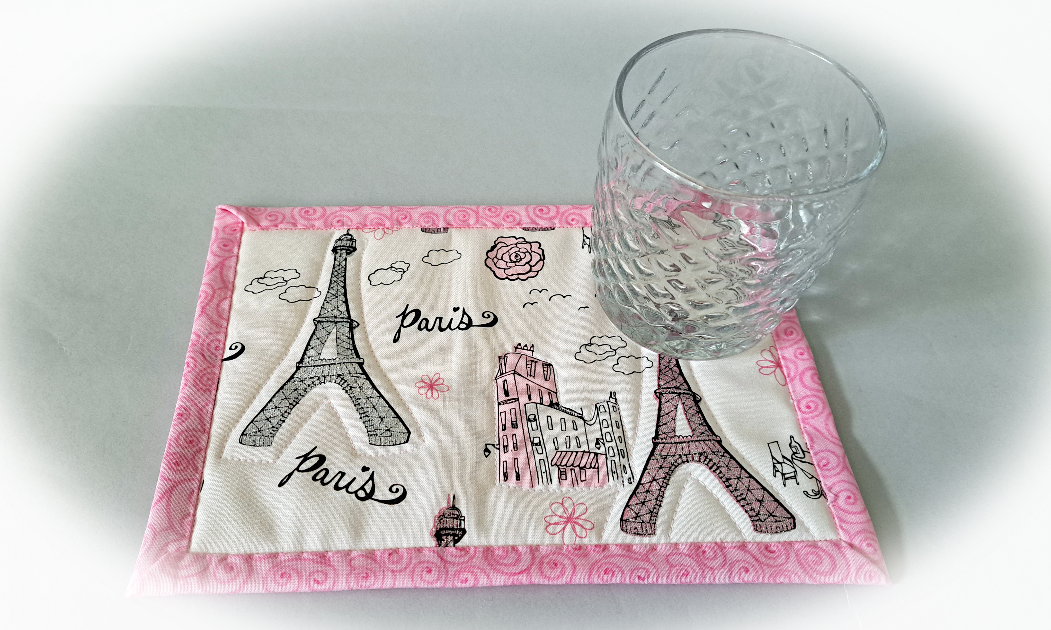Handmade Fabric Paris Quilted Mug Rugs - Set of 2