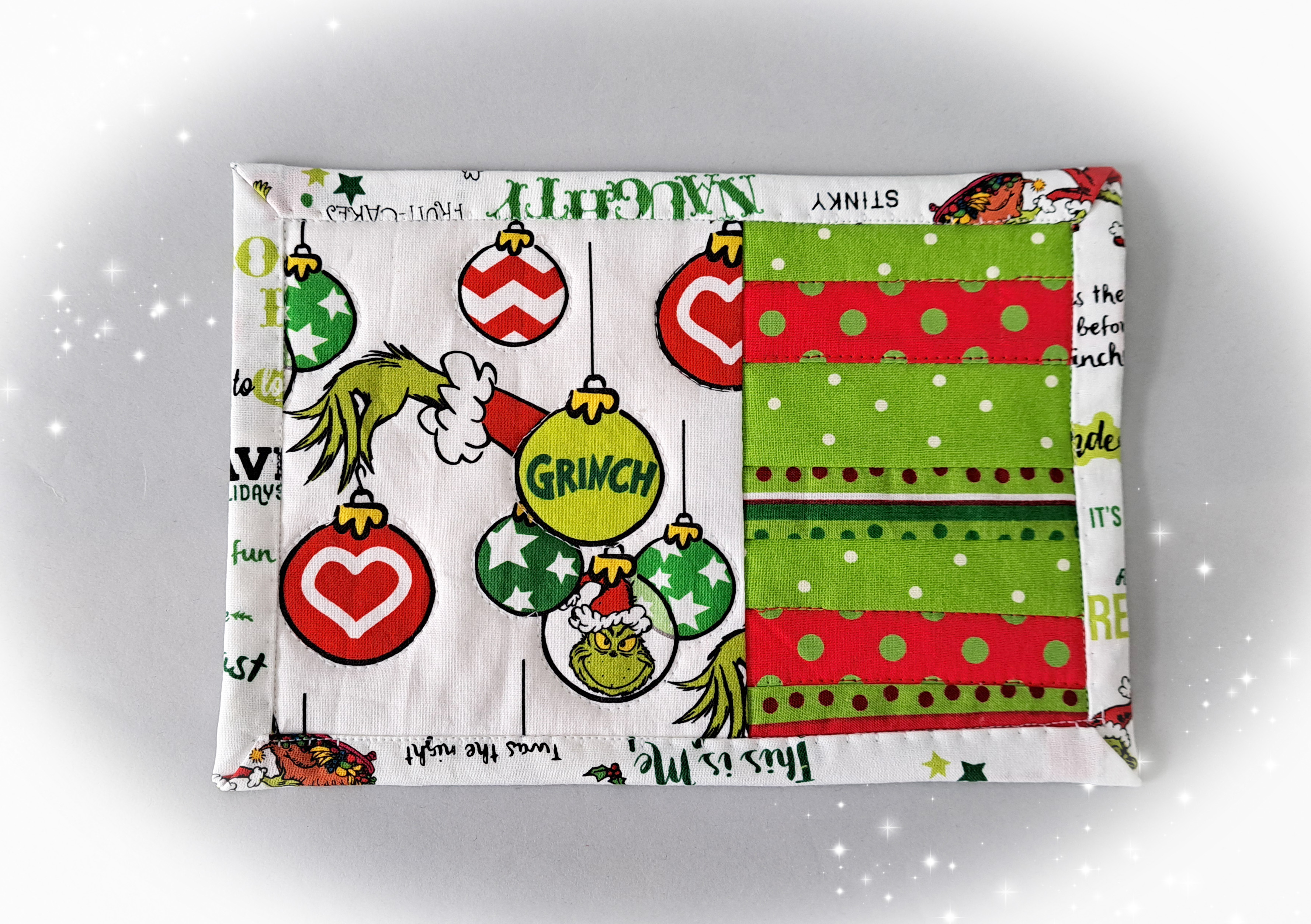 Handmade Grinch Quilted Fabric Mug Rug - Set of 2