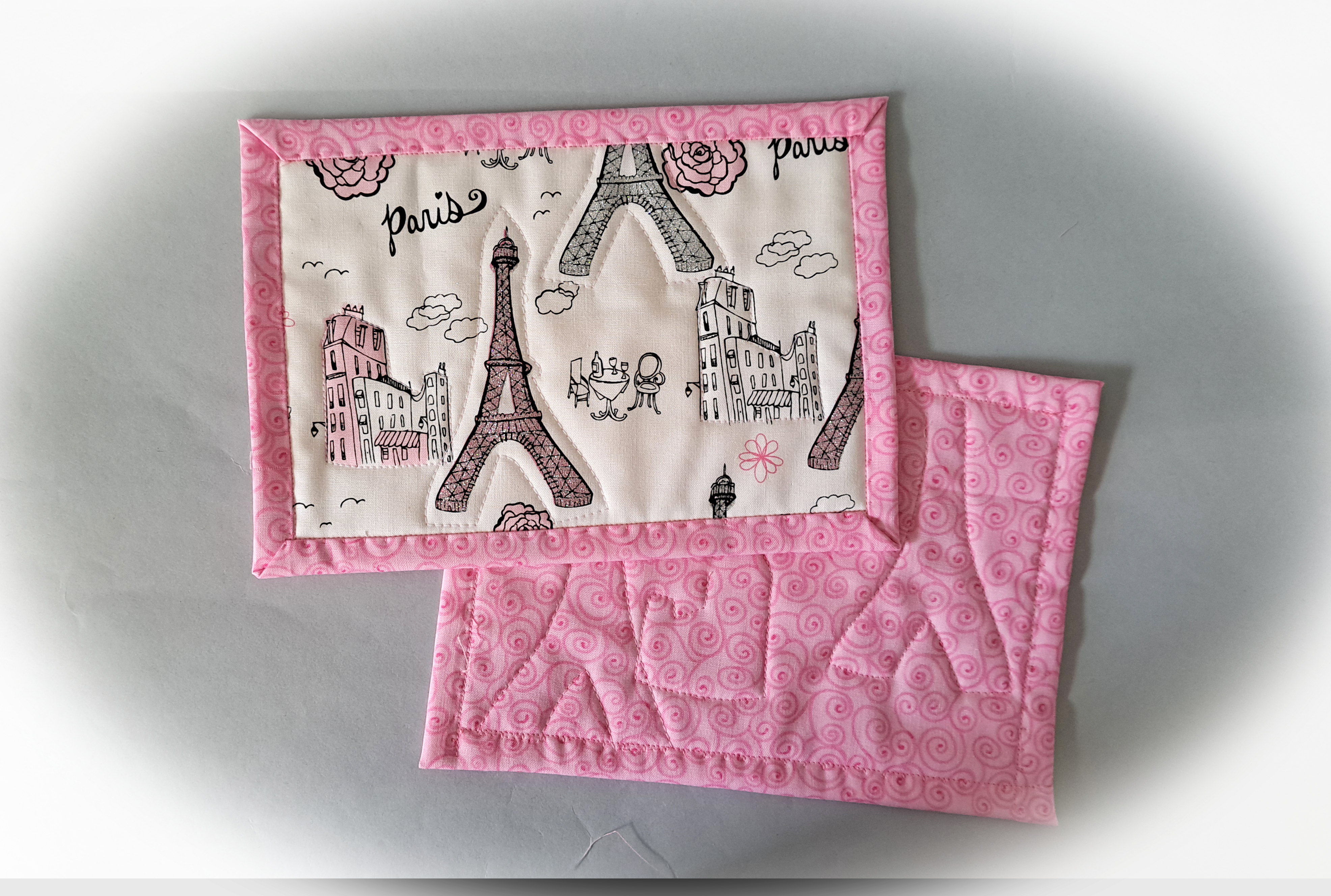 Handmade Fabric Paris Quilted Mug Rugs - Set of 2