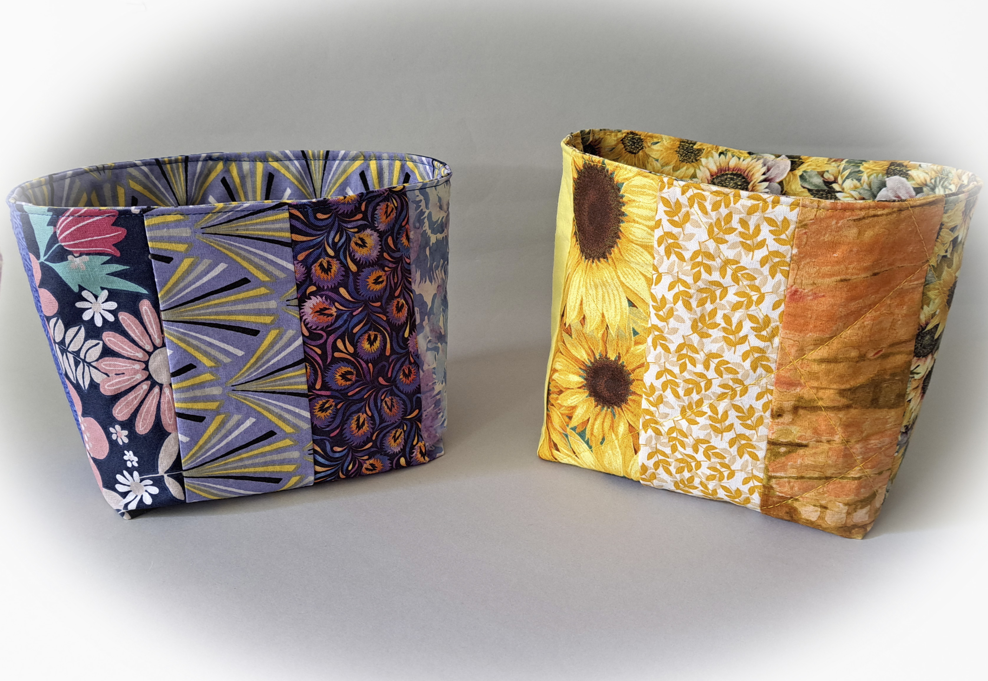 Handmade Reversible Quilted Fabric Storage or Gift Basket - Blue or Yellow Fabric
