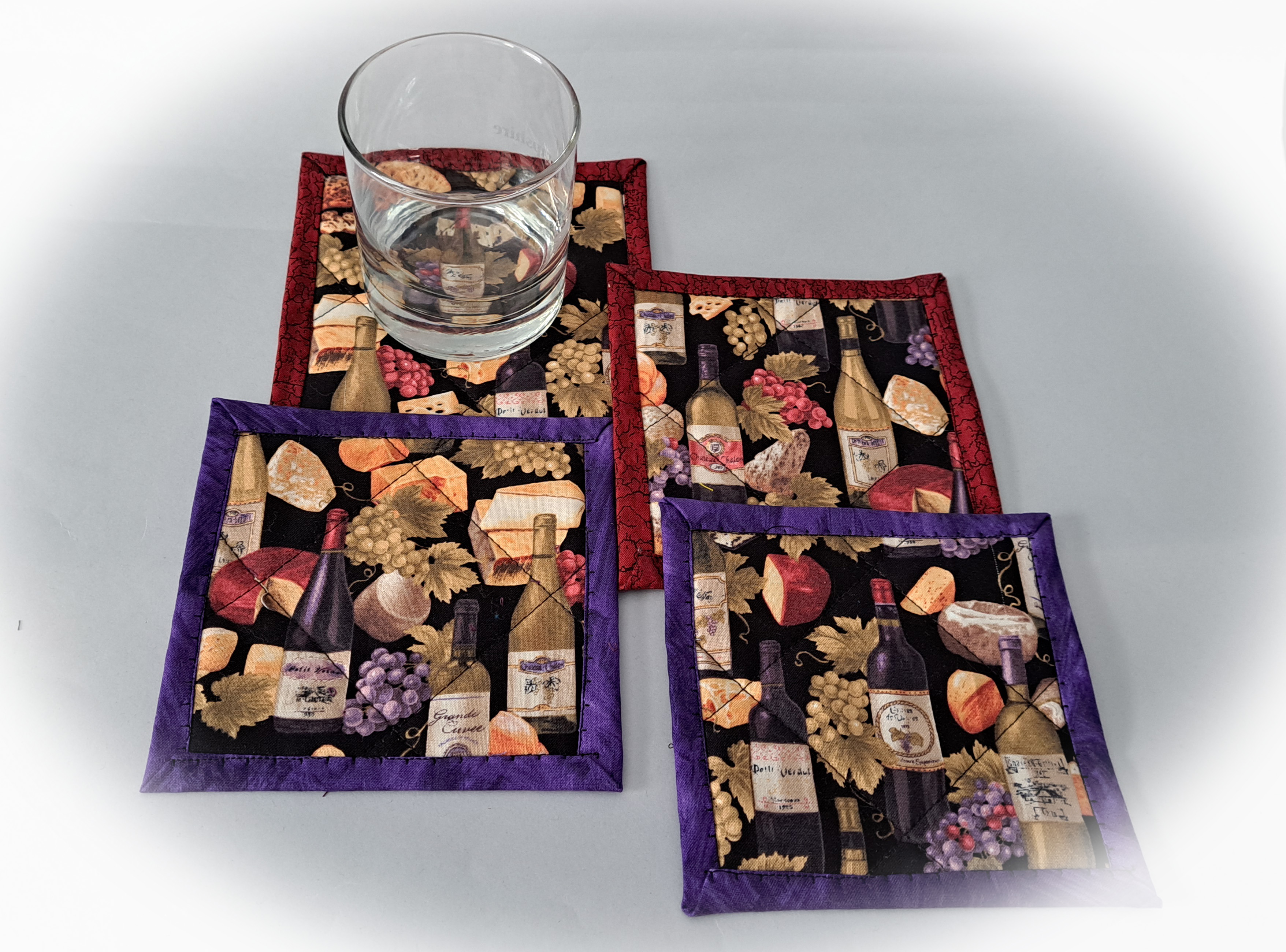 Wine Theme Quilted Coasters - Set of 4