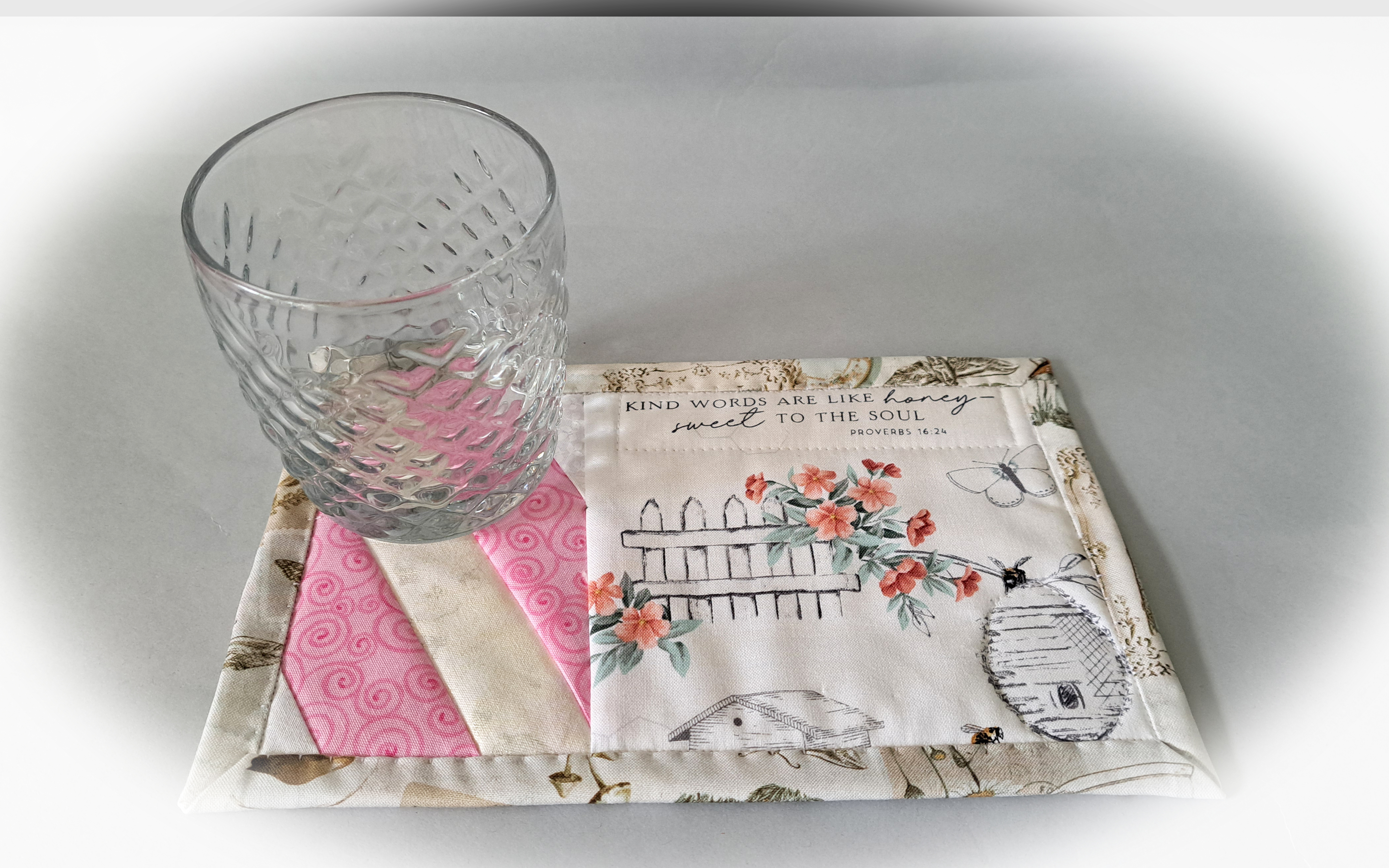 Handmade Fabric Bee Hive Quilted Mug Rugs - Set of 2