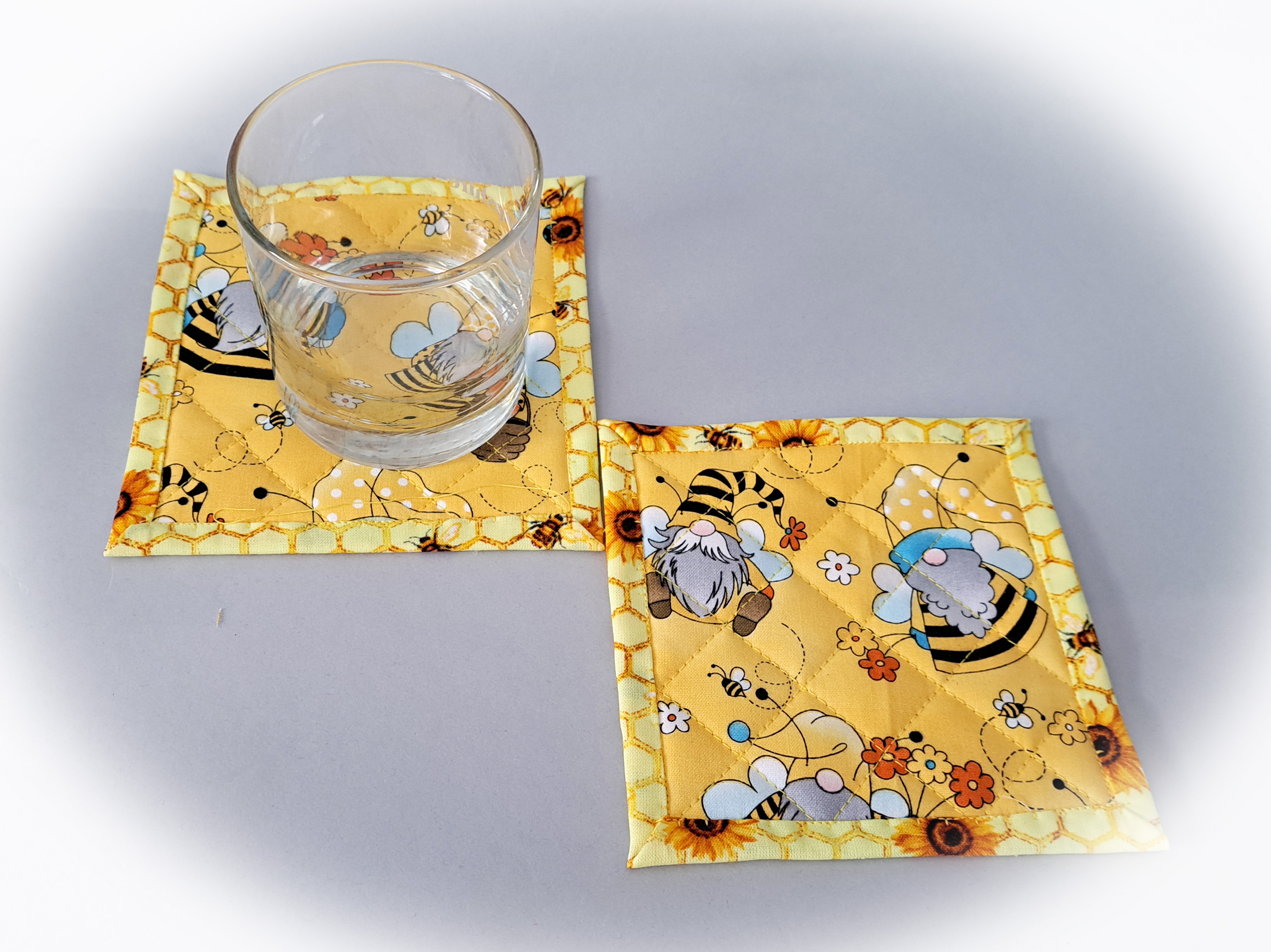 Bee Gnome Quilted Coasters - Set of 4
