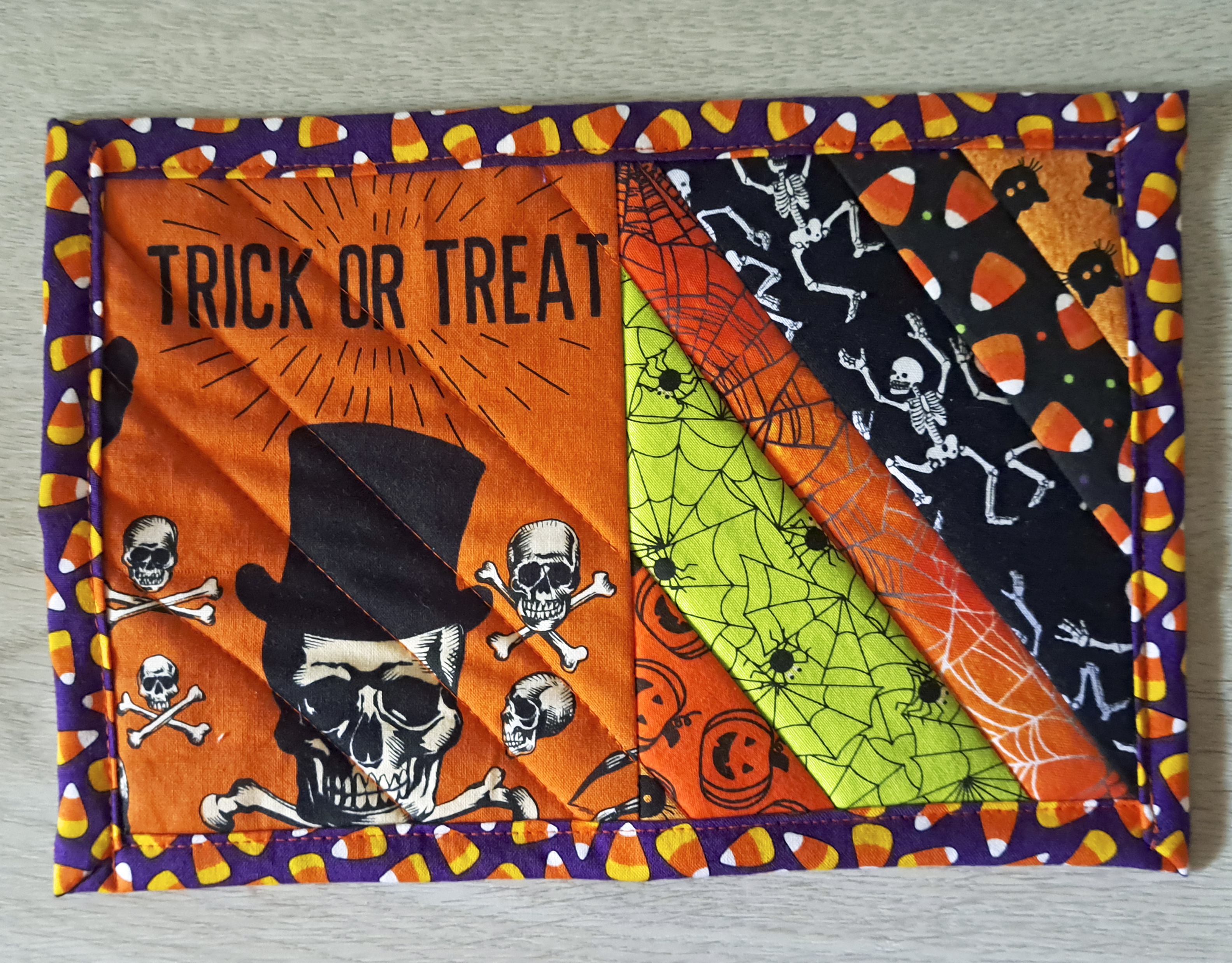 Handmade Spooky Pumpkin and Skull Mug Rug - Set of 2